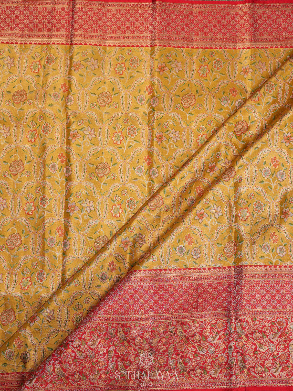 Golden Yellow Tissue Kanjivaram Silk Saree