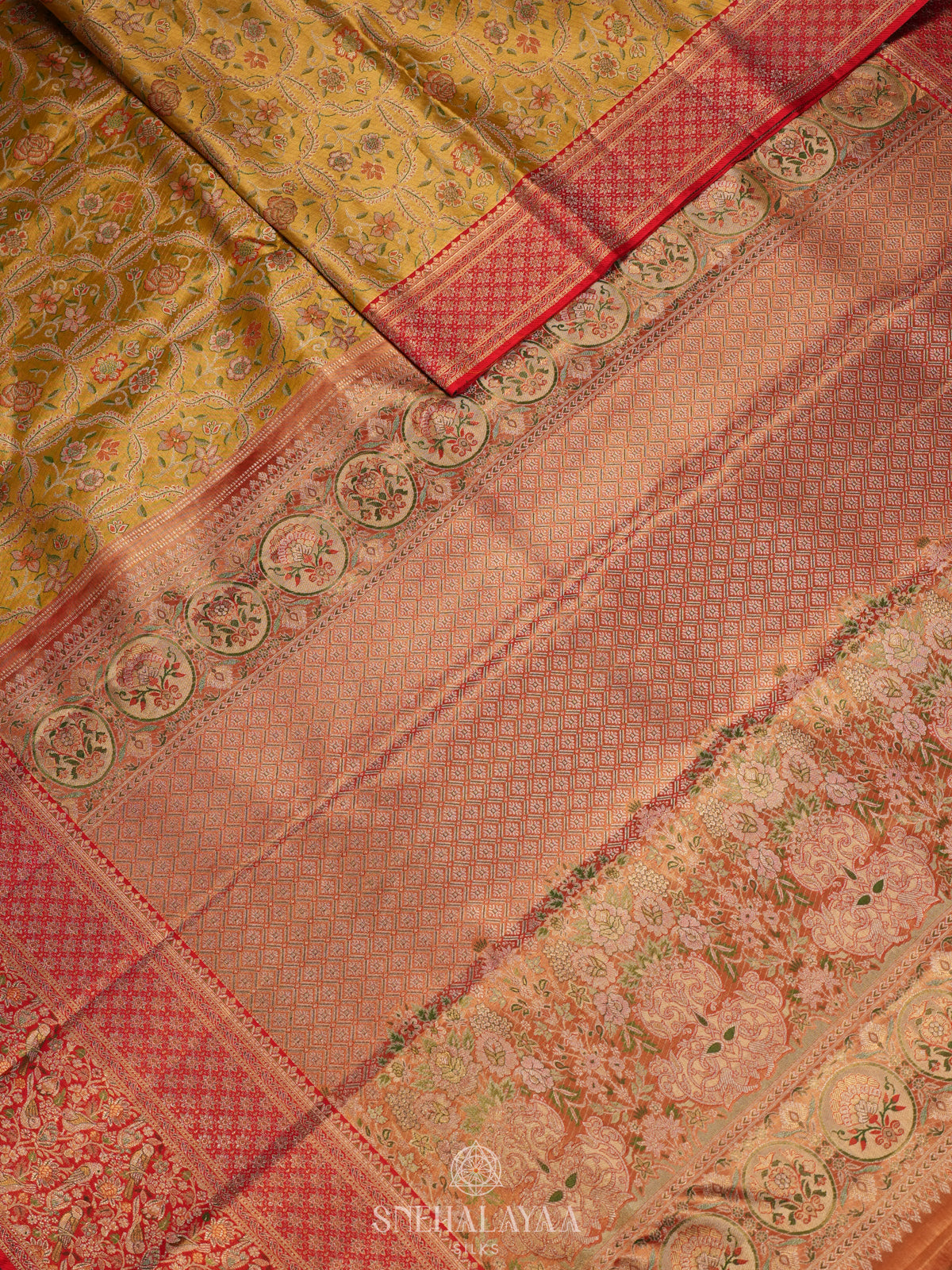 Golden Yellow Tissue Kanjivaram Silk Saree