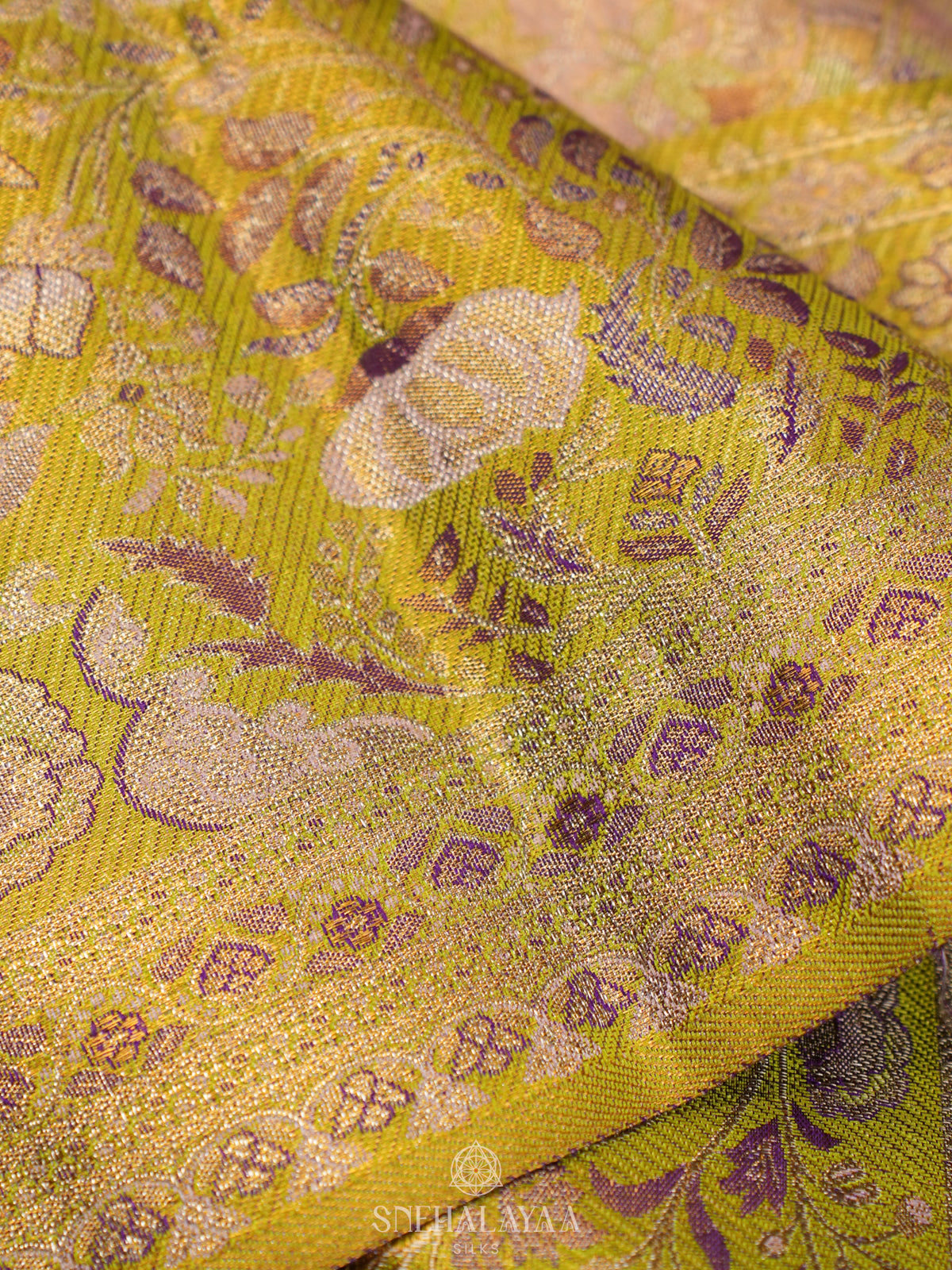 Lime Green Tissue Kanjivaram Silk Saree