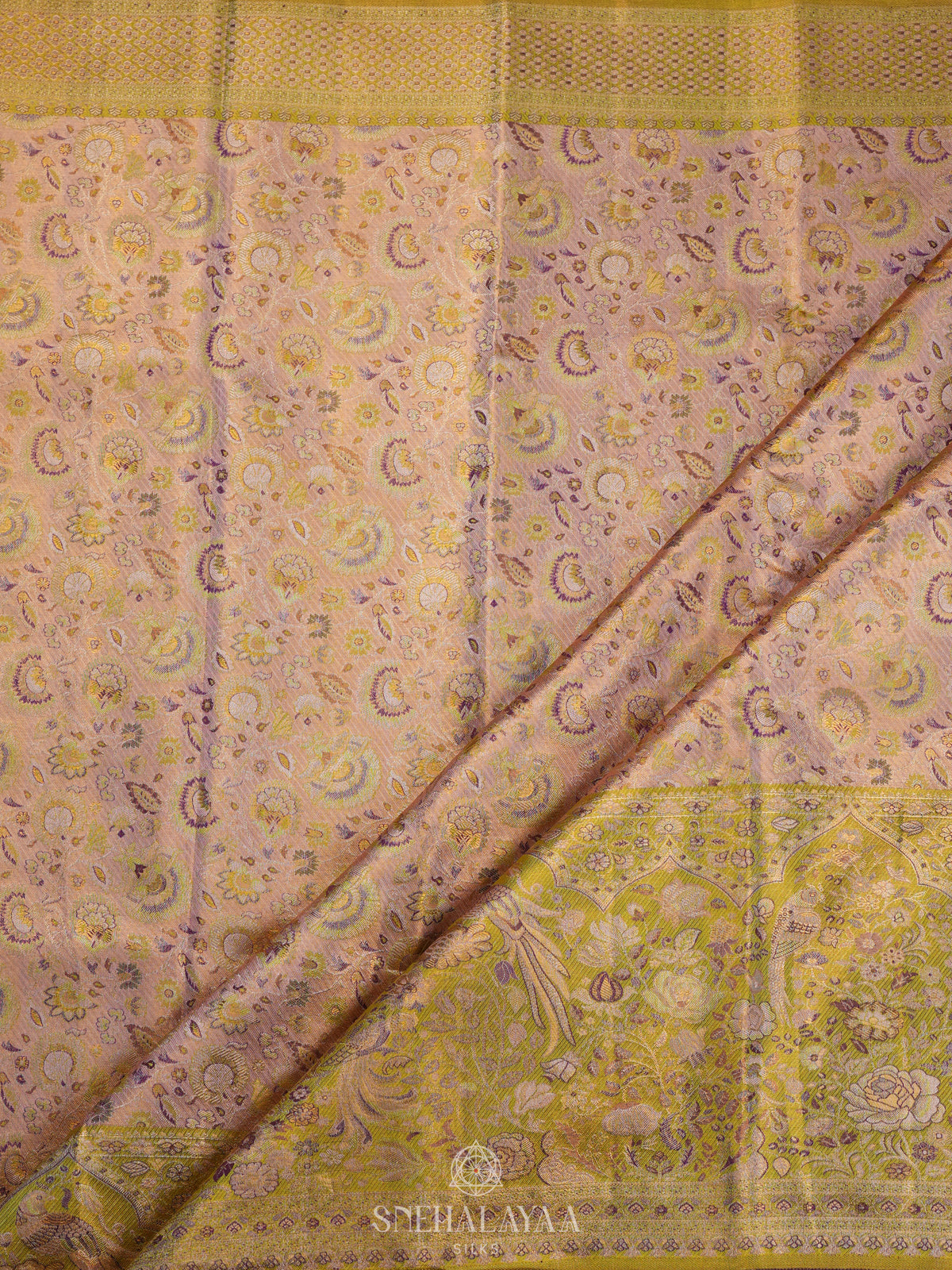 Lime Green Tissue Kanjivaram Silk Saree