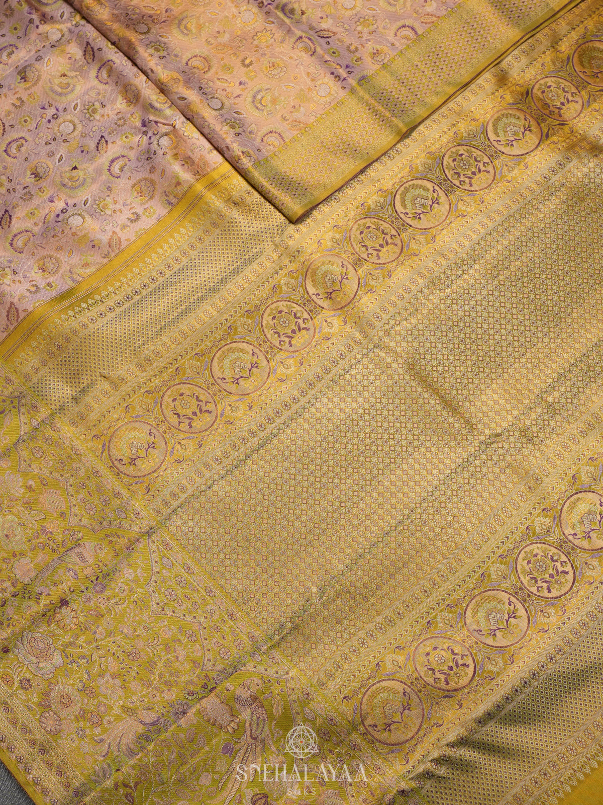 Lime Green Tissue Kanjivaram Silk Saree