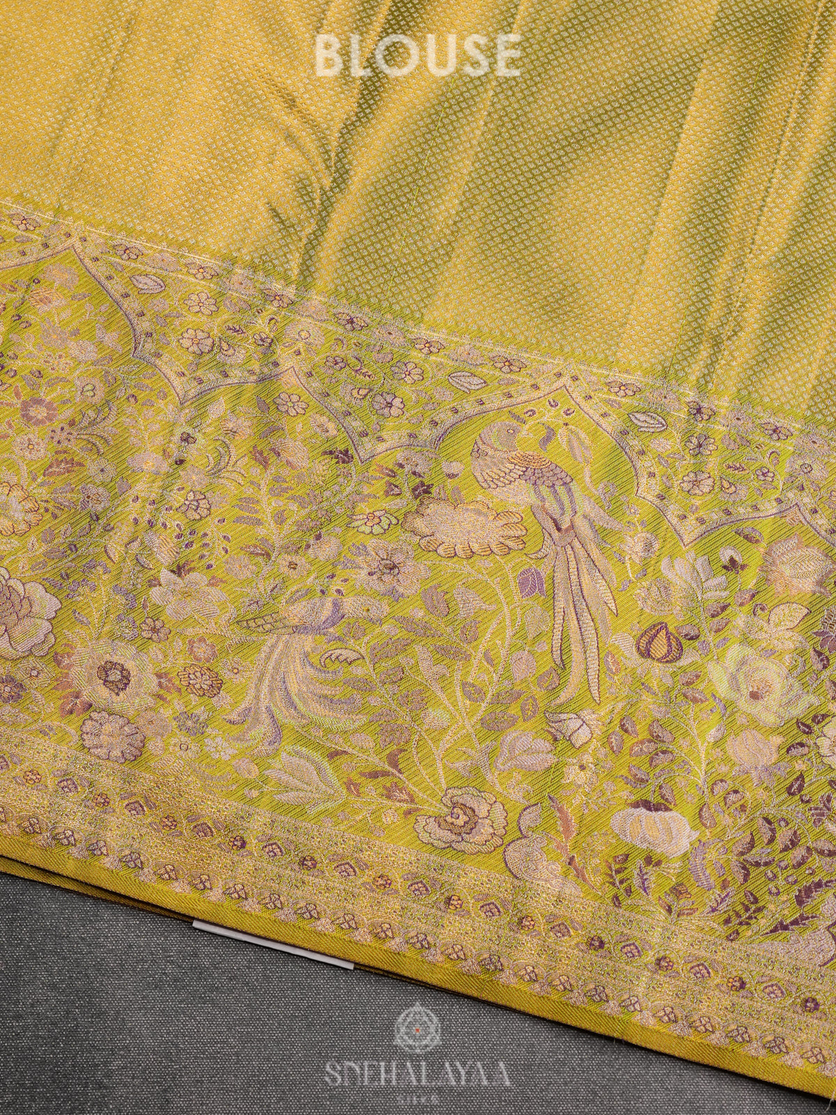 Lime Green Tissue Kanjivaram Silk Saree