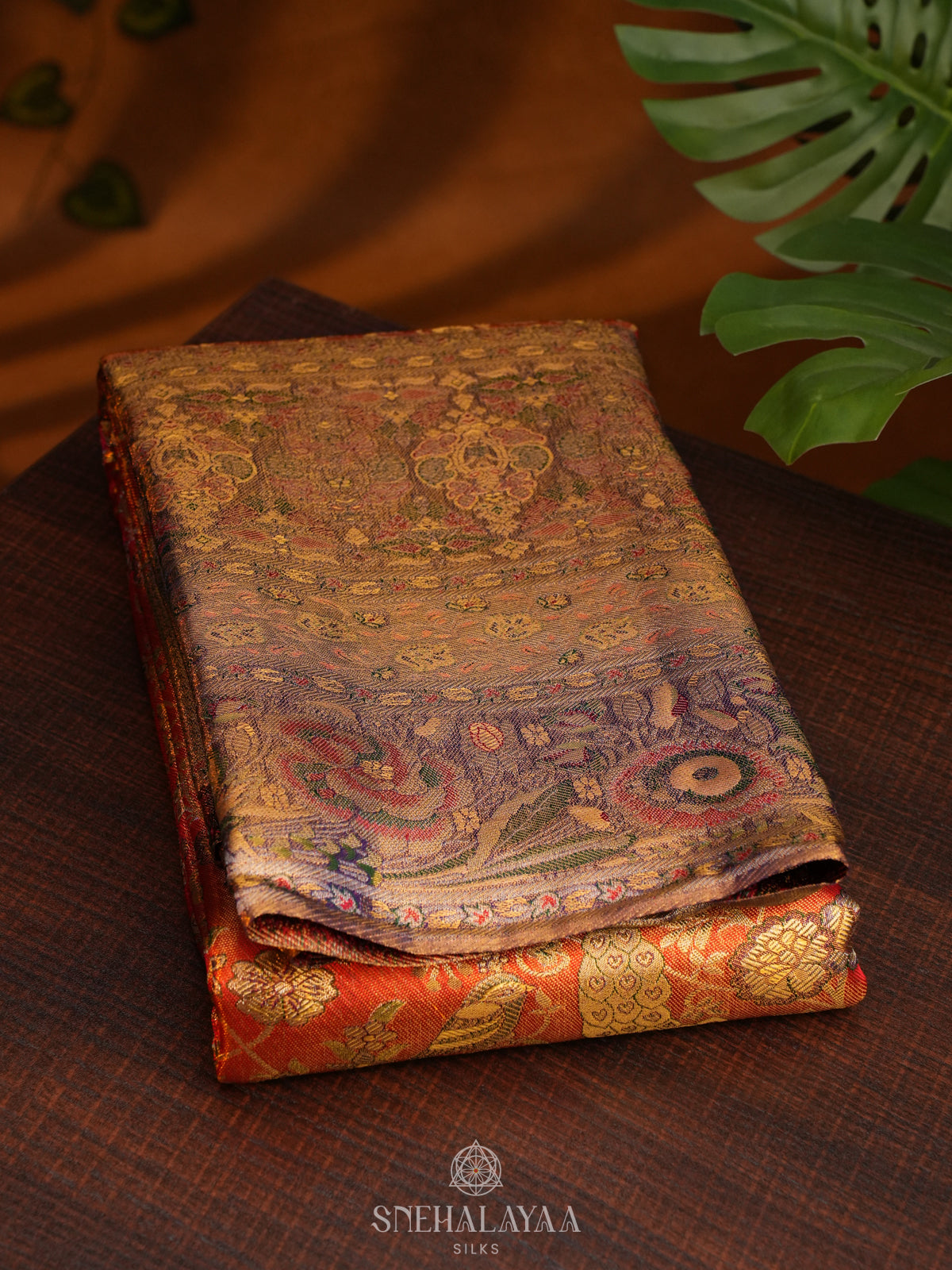 Rust Orange Tissue Kanjivaram Silk Saree