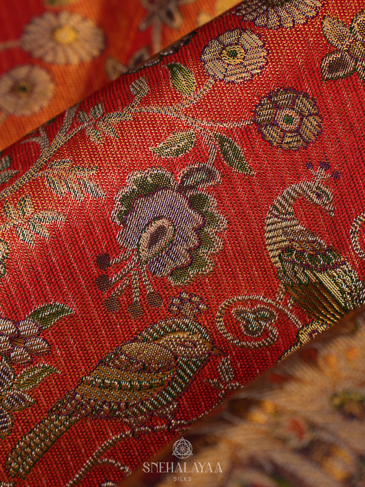 Rust Orange Tissue Kanjivaram Silk Saree