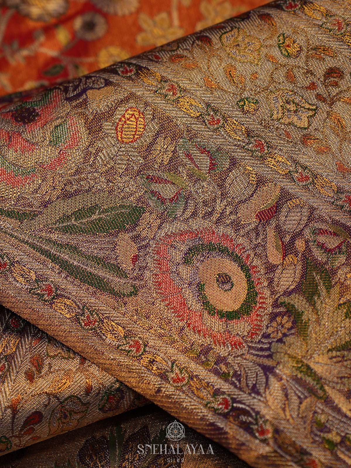 Rust Orange Tissue Kanjivaram Silk Saree