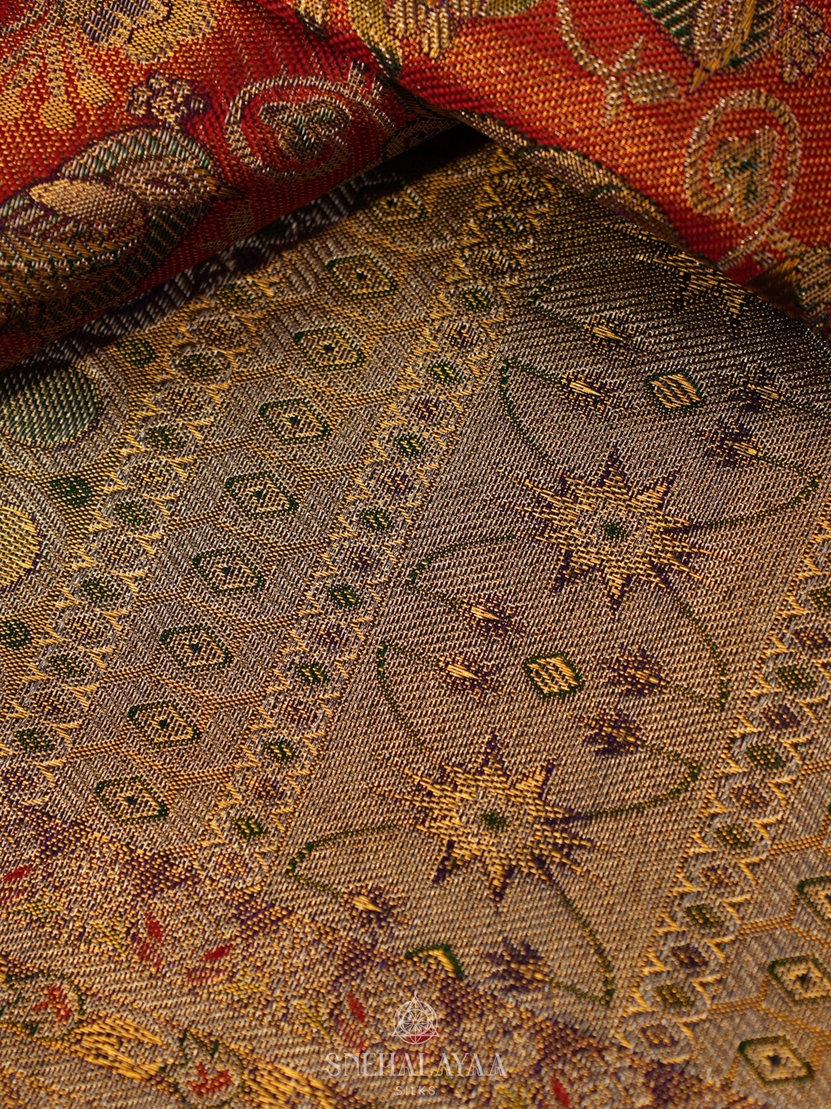 Rust Orange Tissue Kanjivaram Silk Saree
