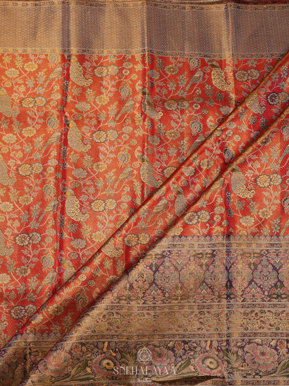 Rust Orange Tissue Kanjivaram Silk Saree