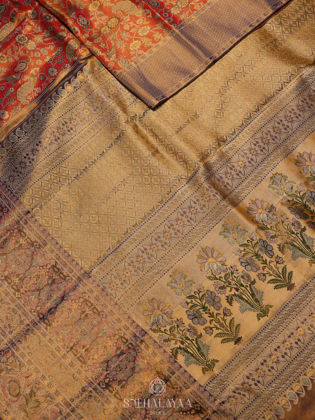 Rust Orange Tissue Kanjivaram Silk Saree