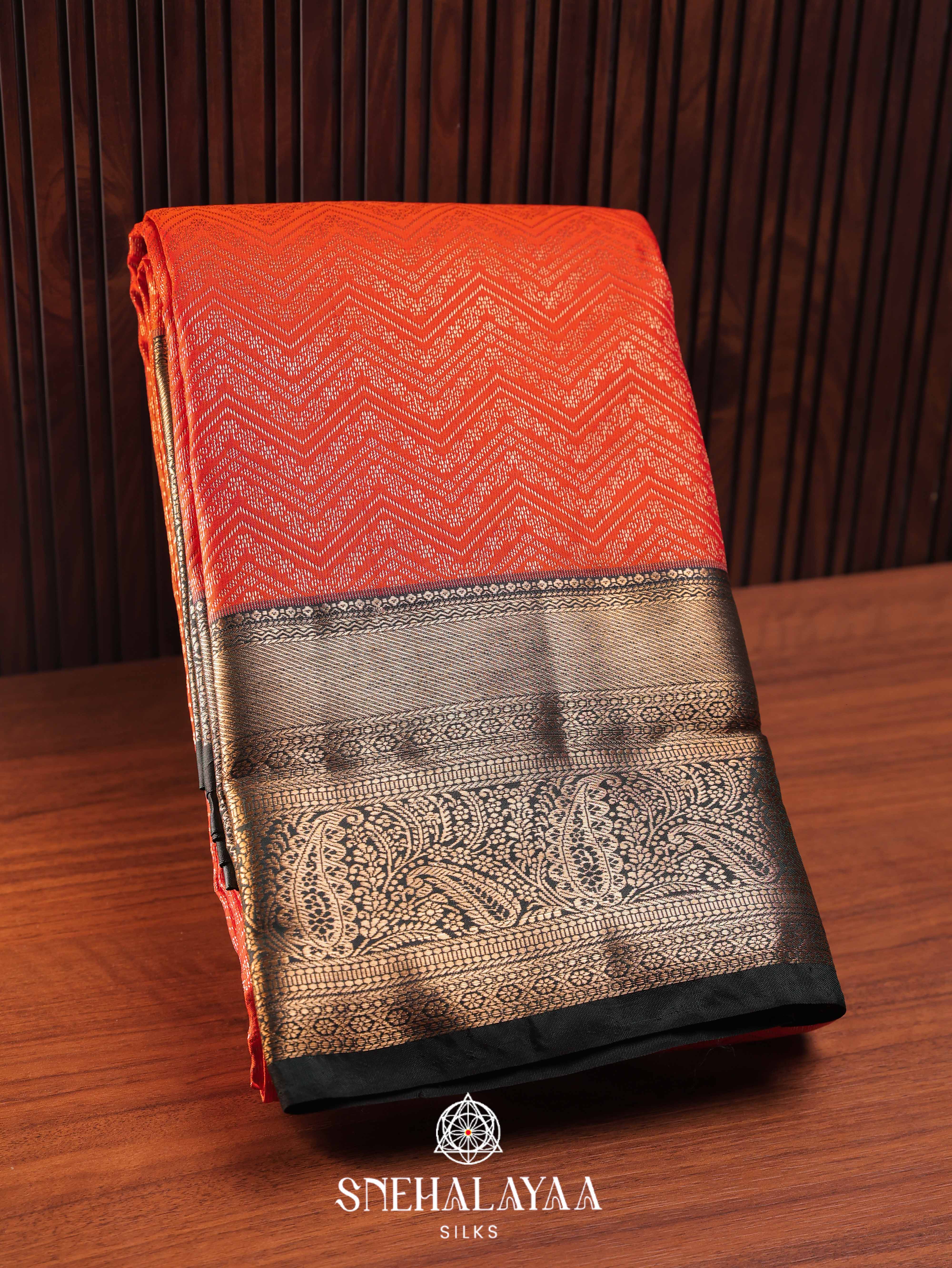 Rust Orange Art Silk Saree