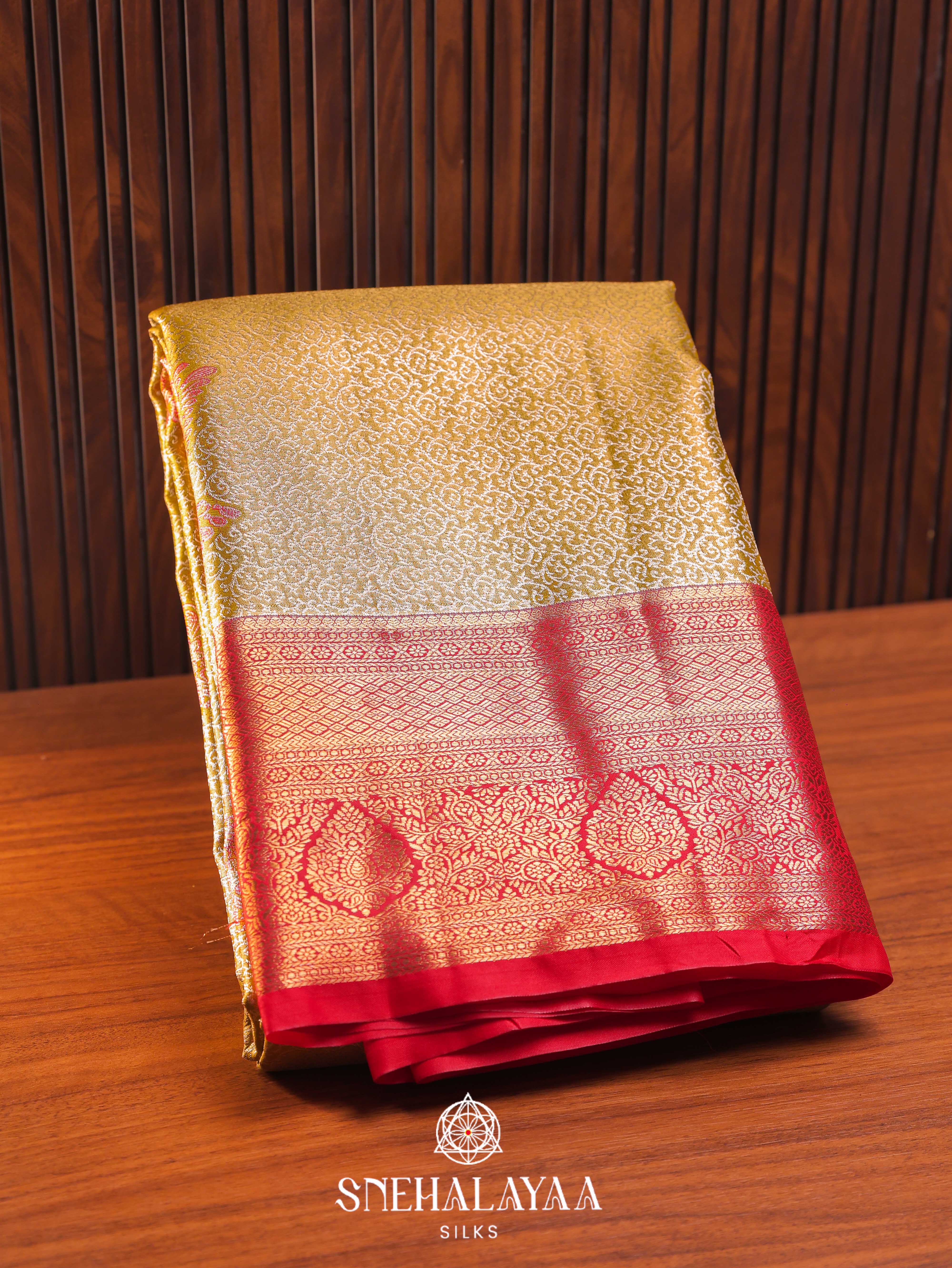 Golden Yellow Art Silk Saree