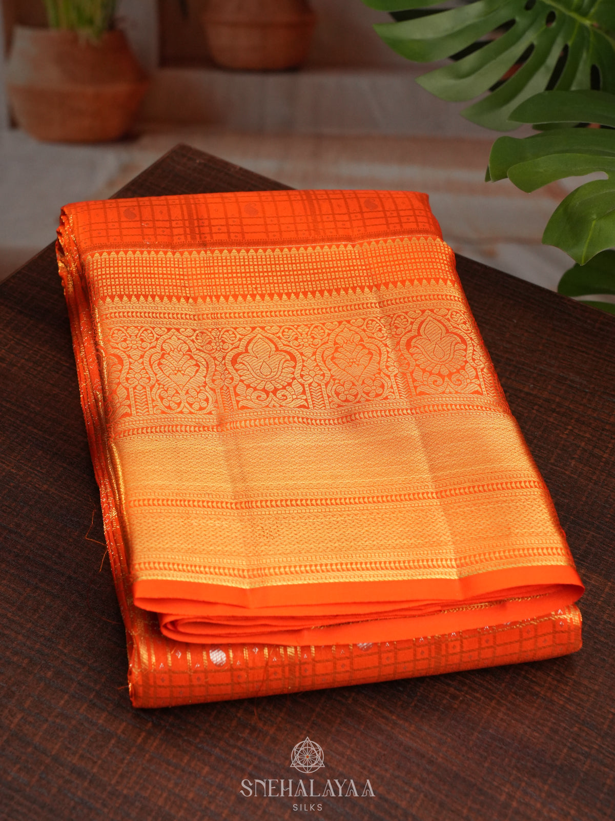Rust Orange Kanjivaram Silk Saree