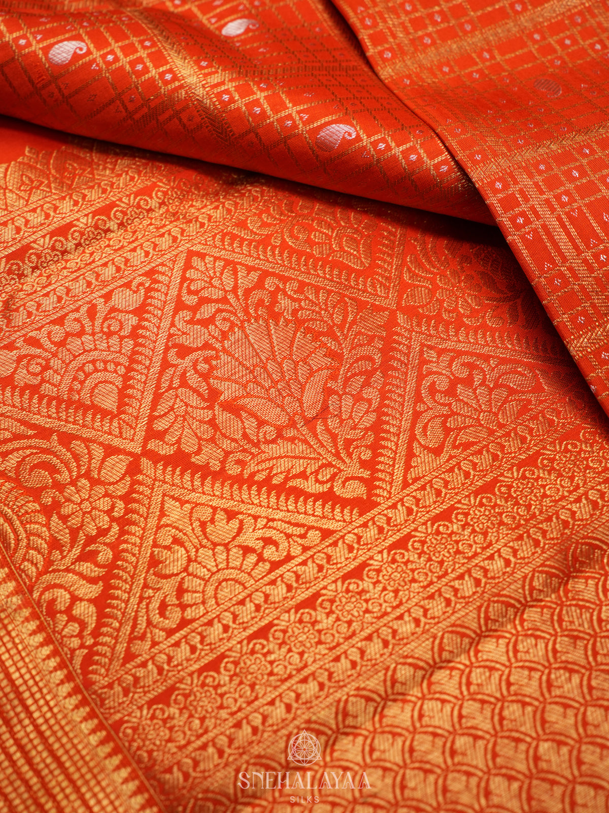 Rust Orange Kanjivaram Silk Saree