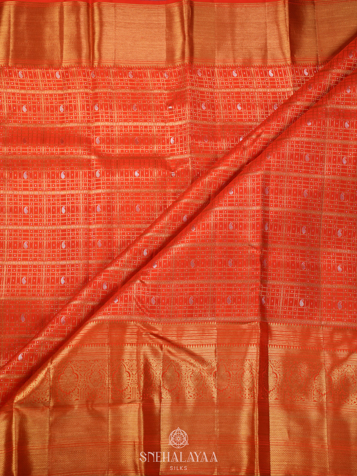 Rust Orange Kanjivaram Silk Saree