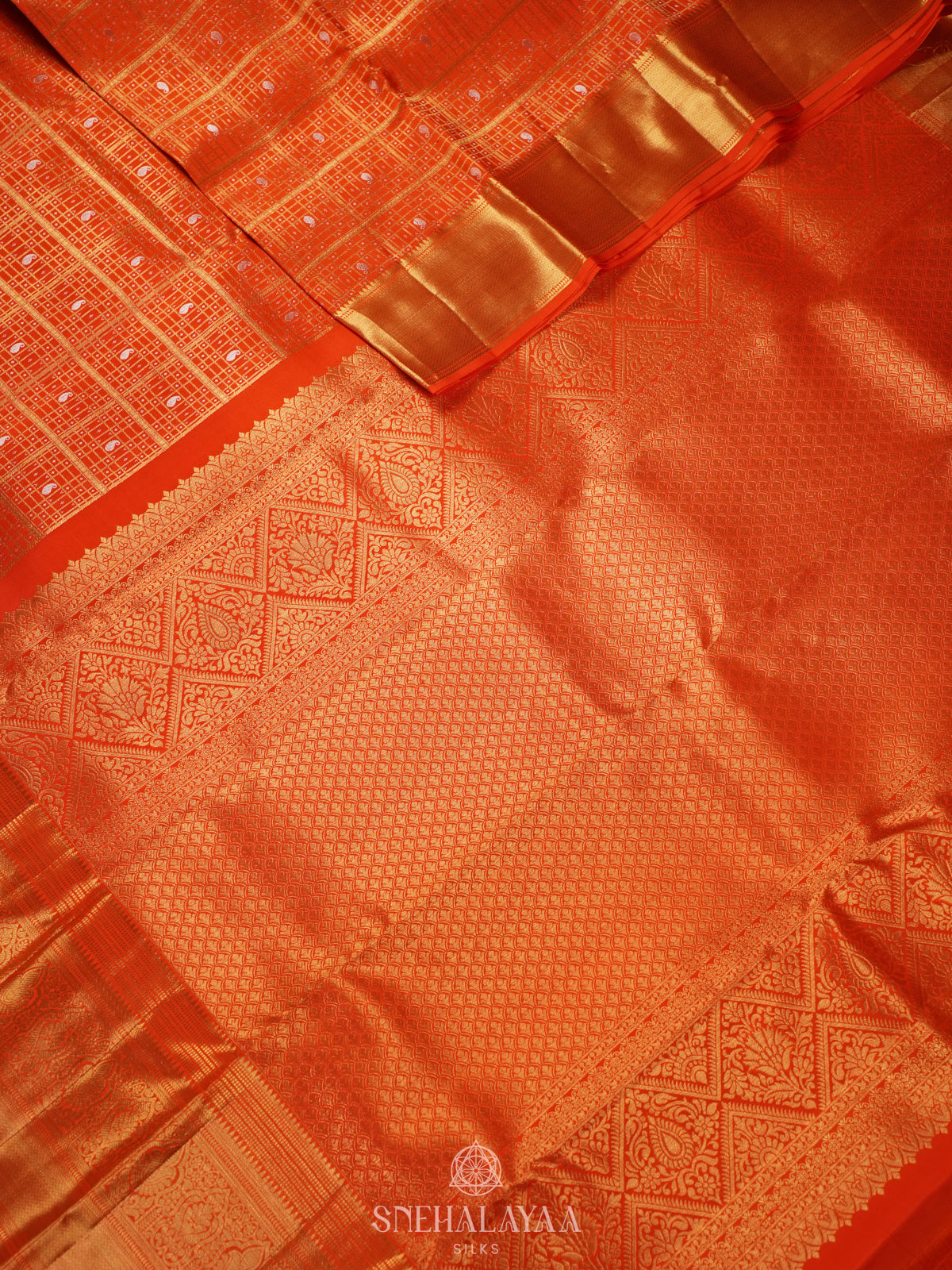 Rust Orange Kanjivaram Silk Saree