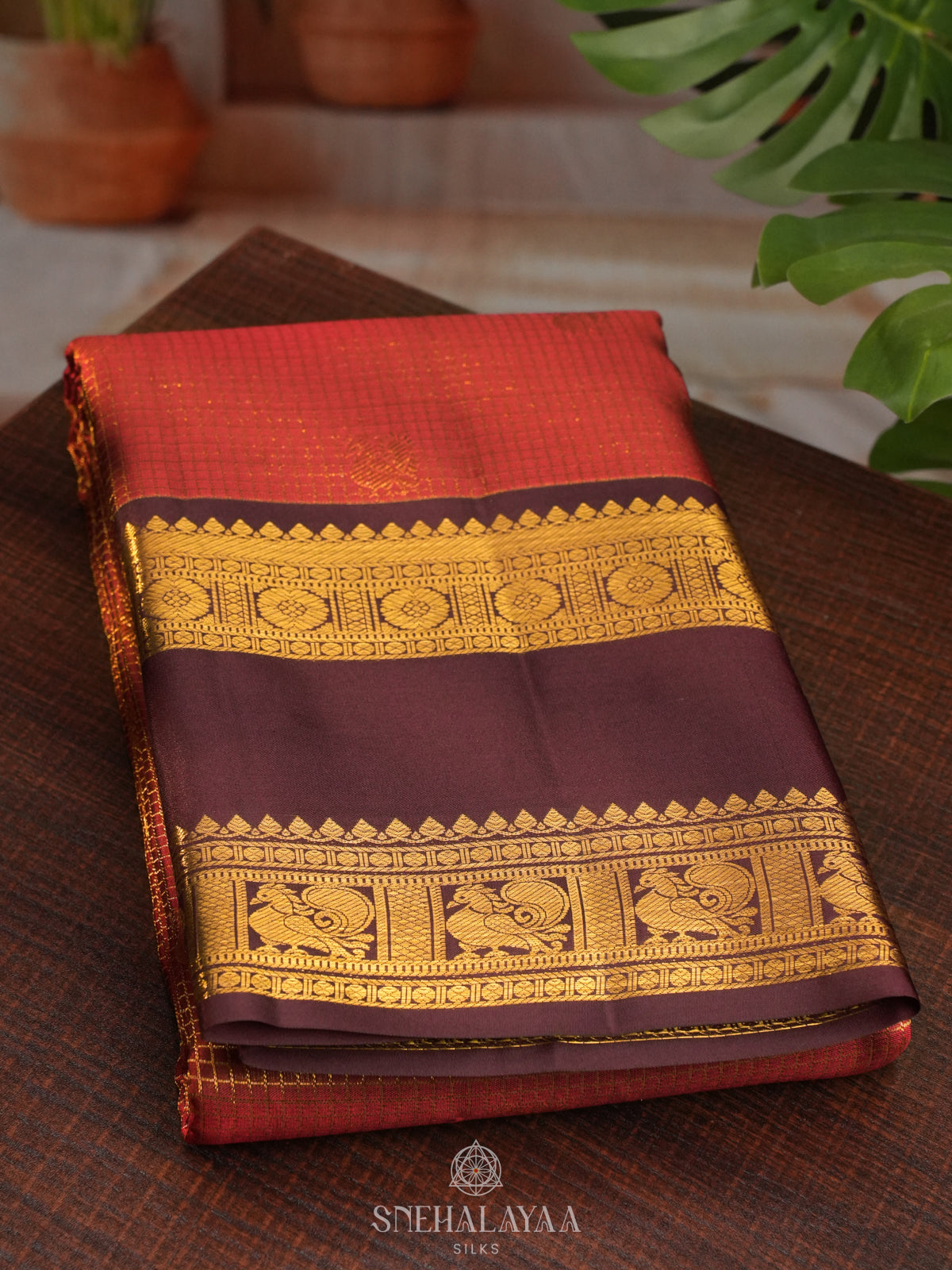Rust Orange Kanjivaram Silk Saree