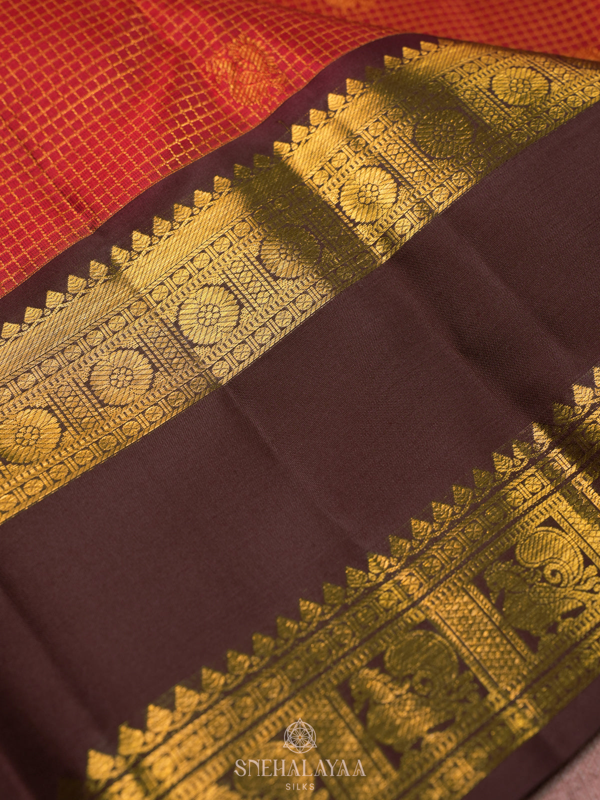 Rust Orange Kanjivaram Silk Saree