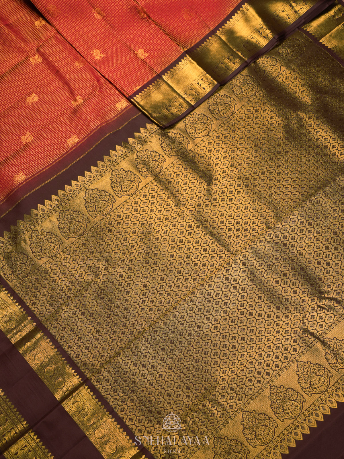 Rust Orange Kanjivaram Silk Saree