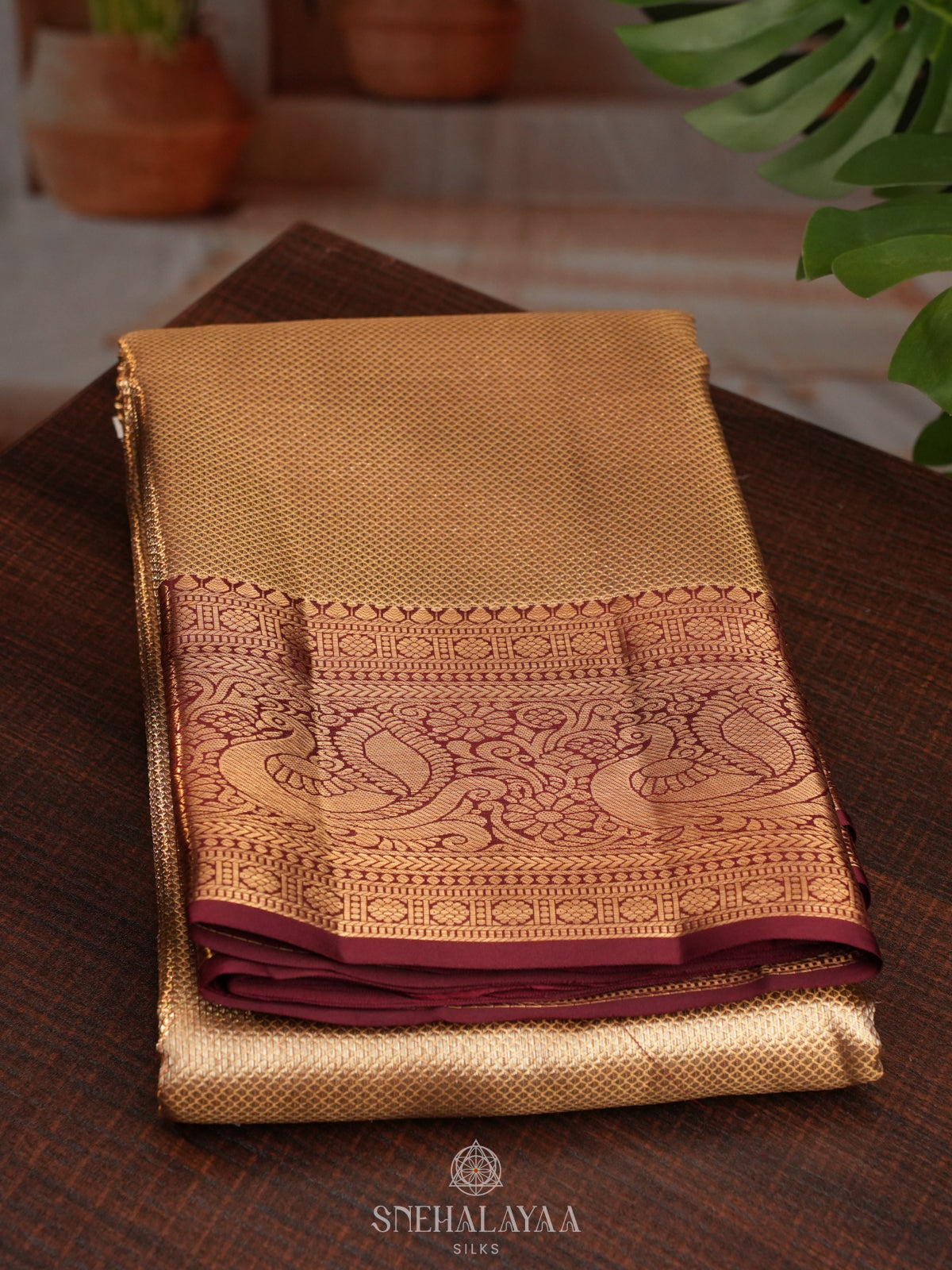 Golden Kanjivaram Silk Saree