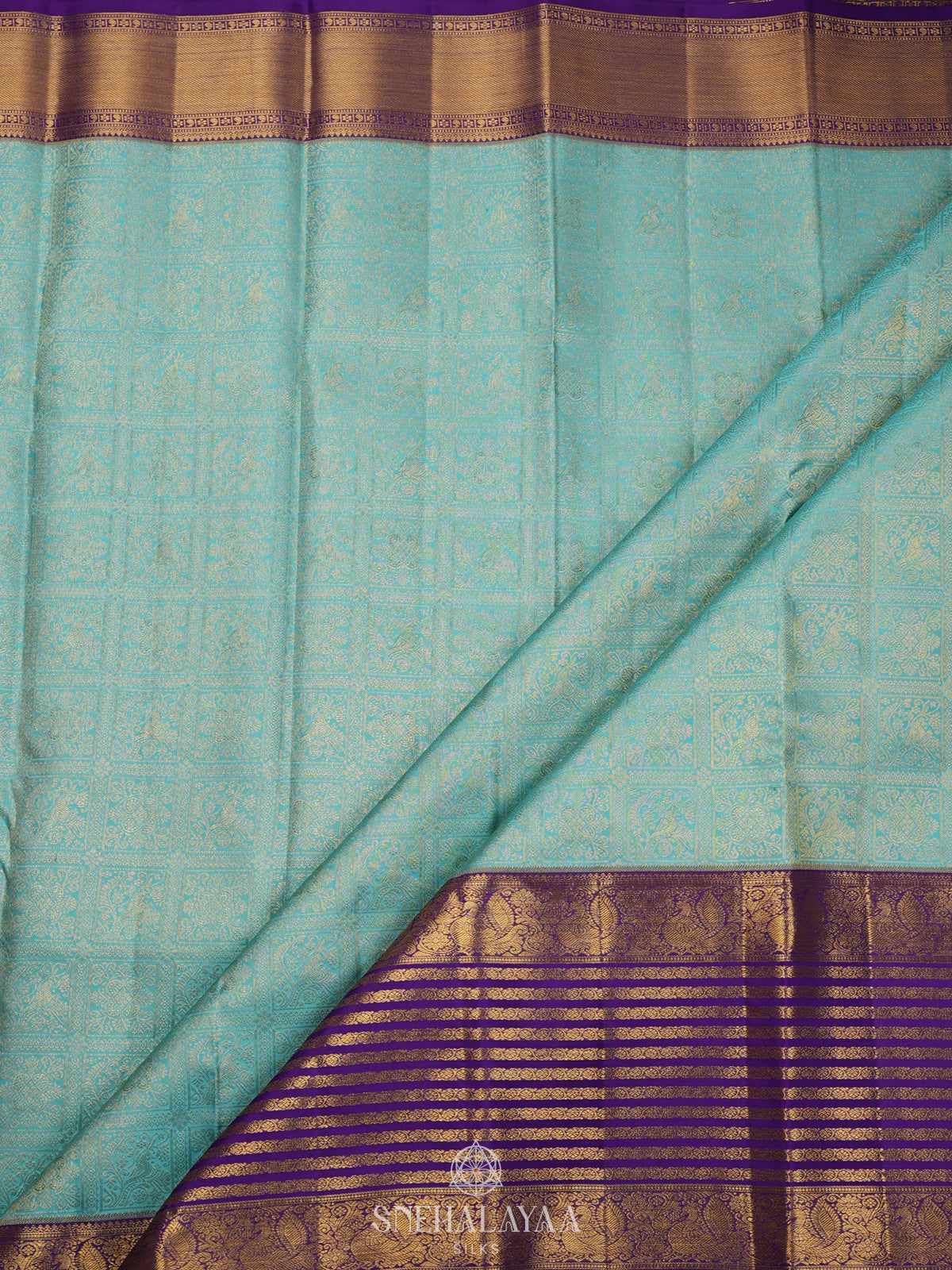 Teal Blue Kanjivaram Silk Saree