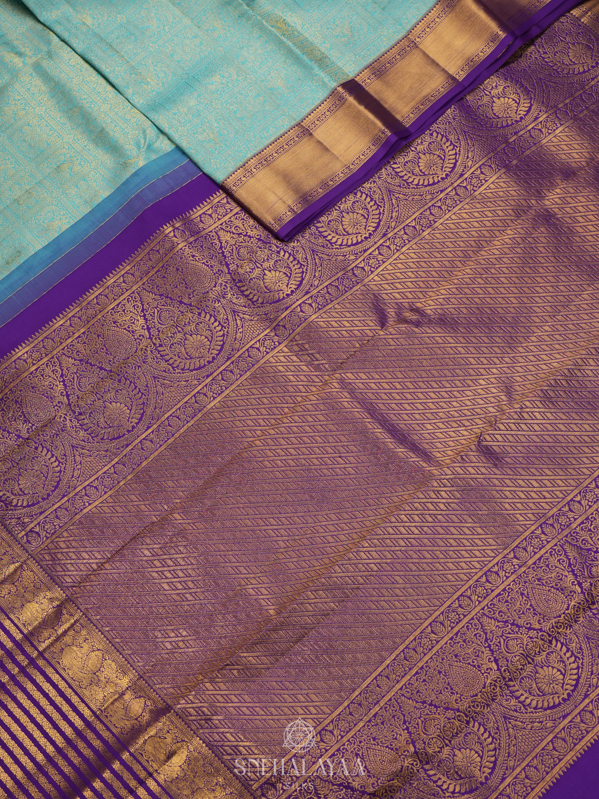 Teal Blue Kanjivaram Silk Saree