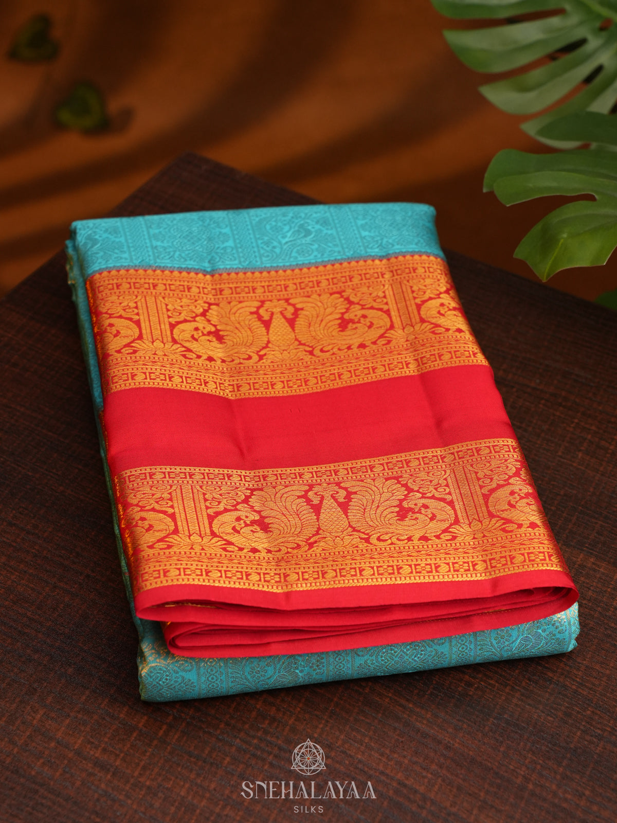 Teal Blue Kanjivaram Silk Saree