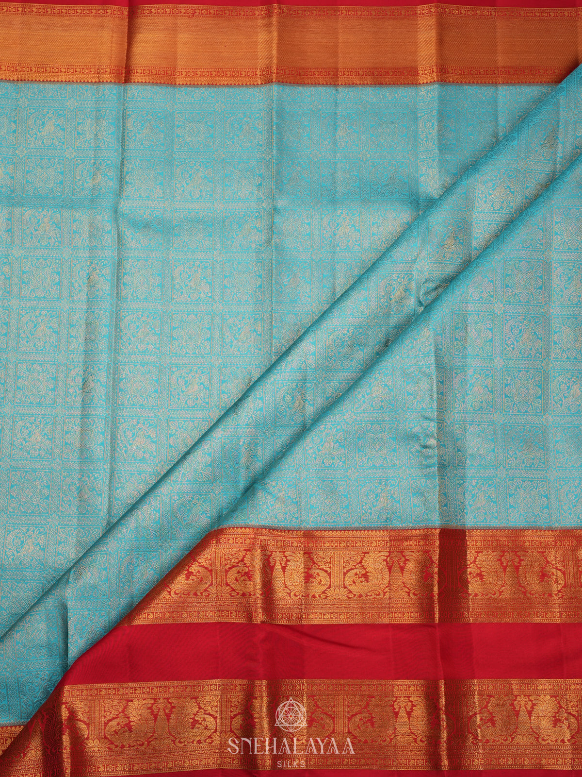 Teal Blue Kanjivaram Silk Saree