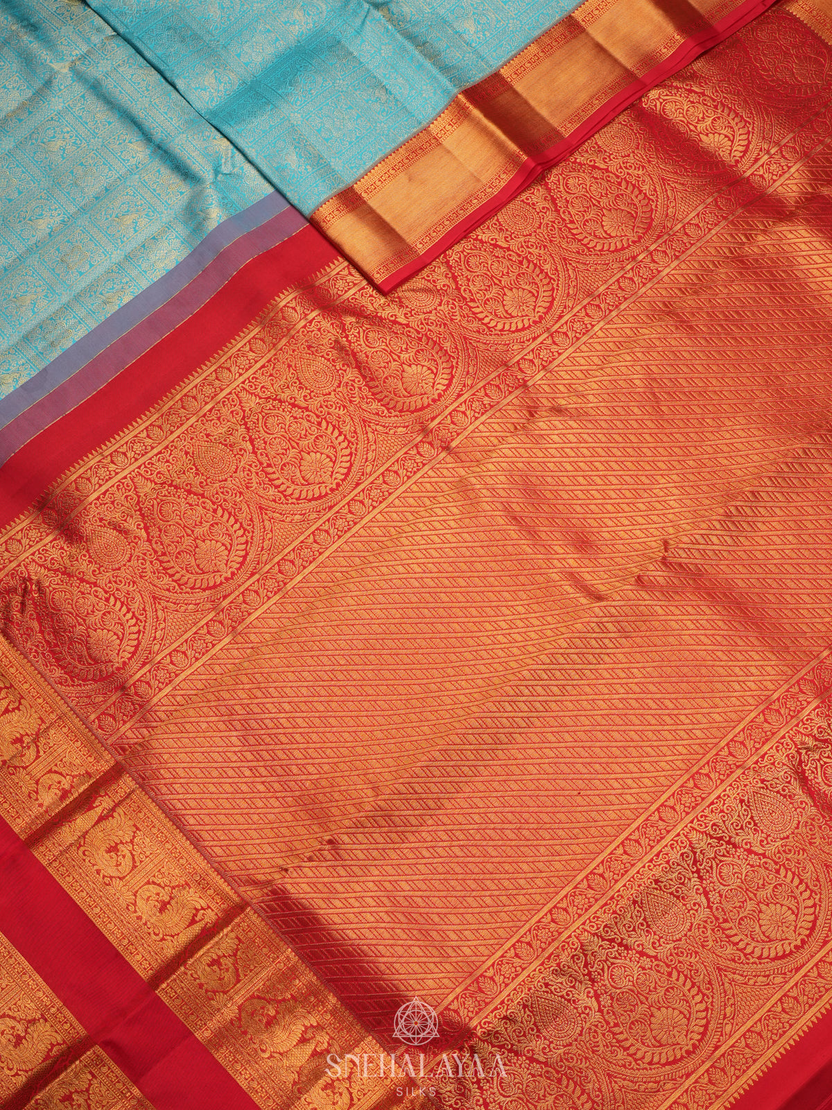 Teal Blue Kanjivaram Silk Saree