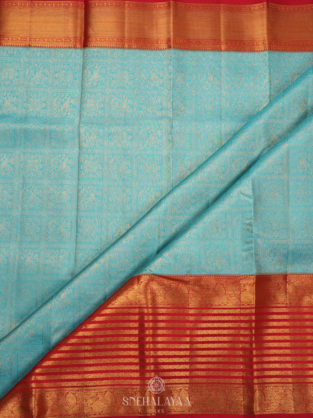 Teal Blue Kanjivaram Silk Saree