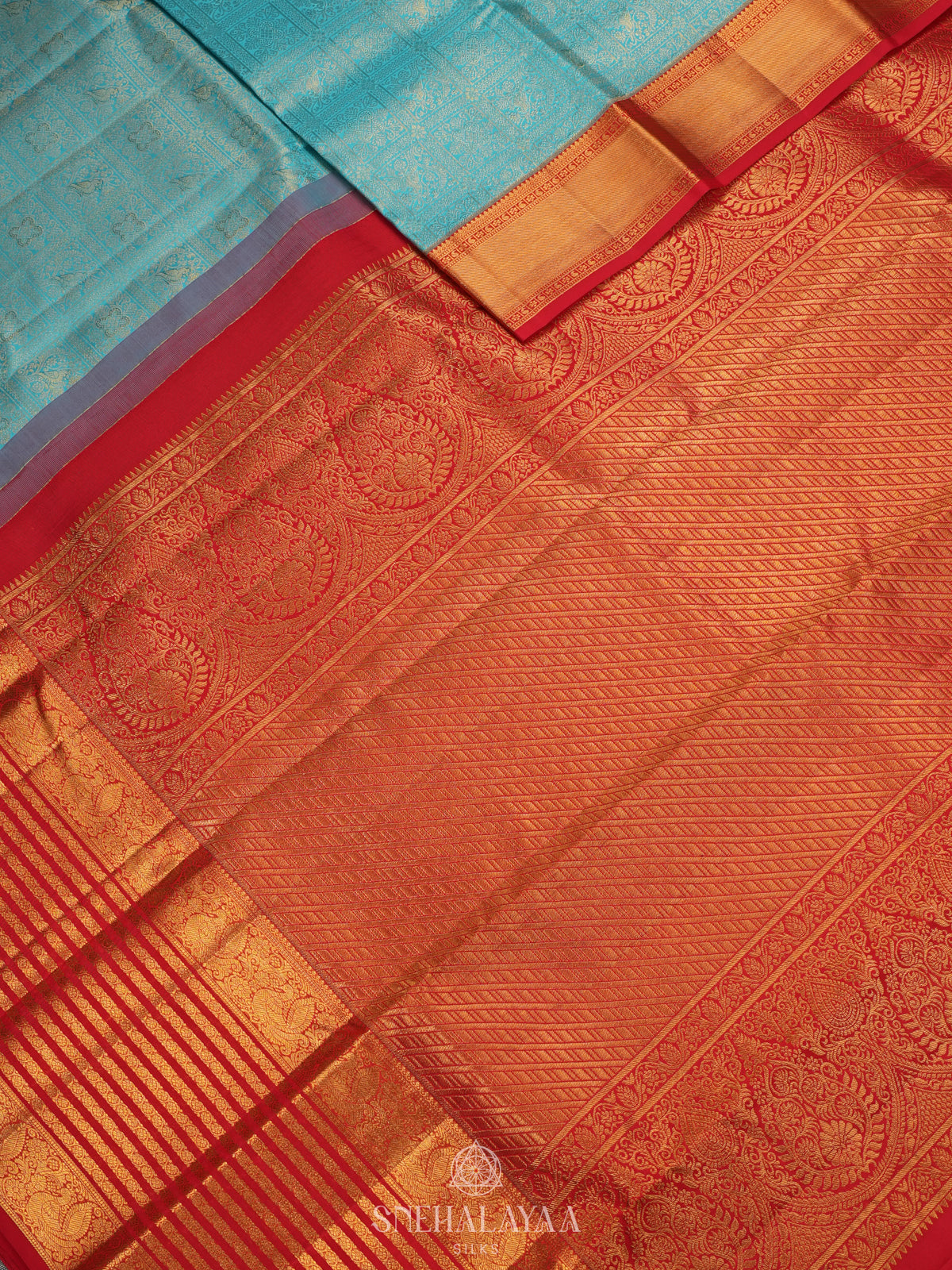 Teal Blue Kanjivaram Silk Saree