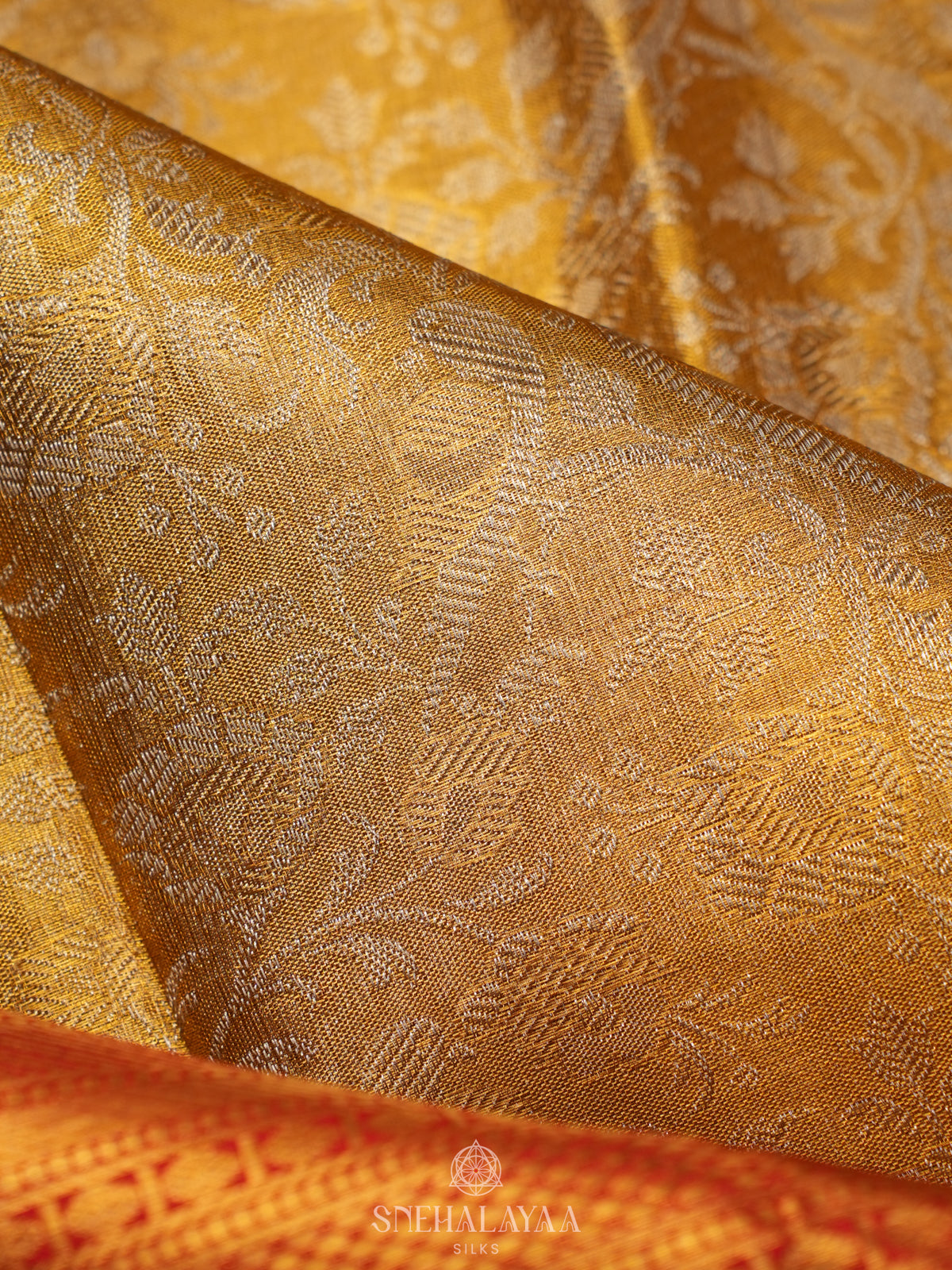 Golden Yellow Tissue Kanjivaram Silk Saree