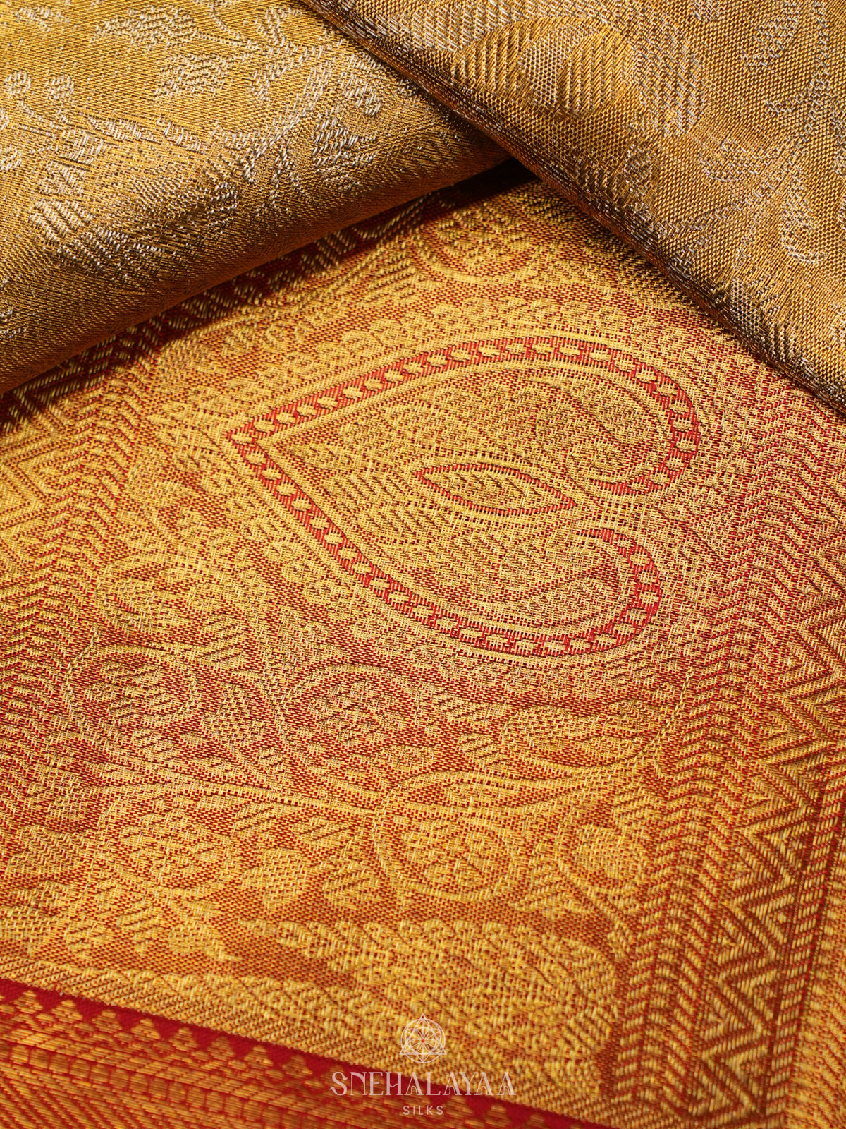 Golden Yellow Tissue Kanjivaram Silk Saree