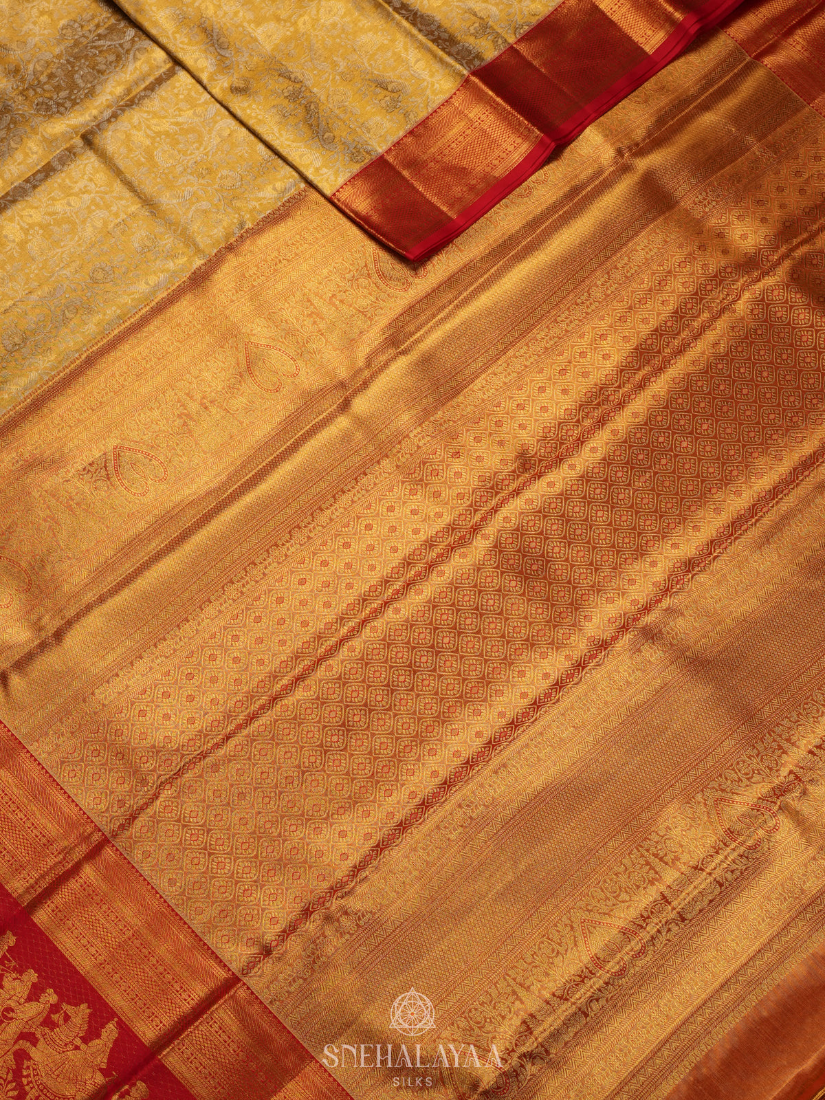 Golden Yellow Tissue Kanjivaram Silk Saree