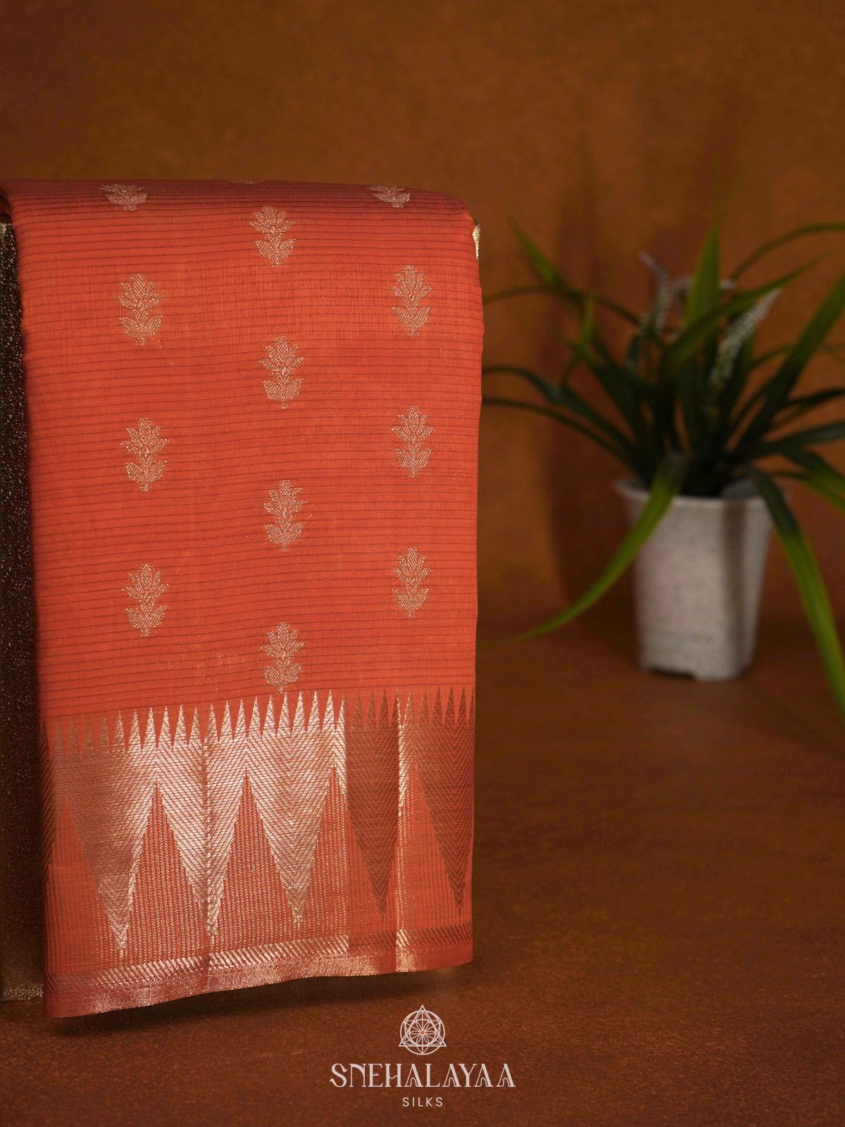 Orange Raw Silk Saree