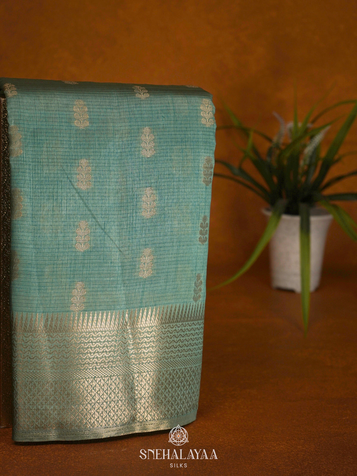 Mint Green Raw Silk Saree