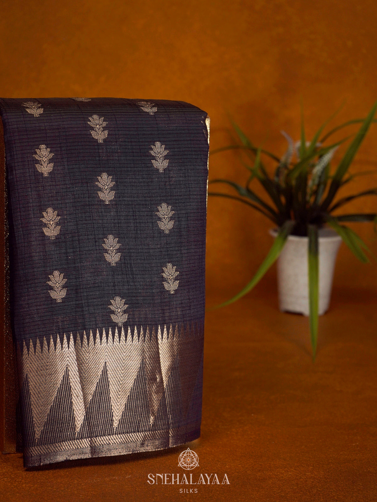Charcol Black Raw Silk Saree