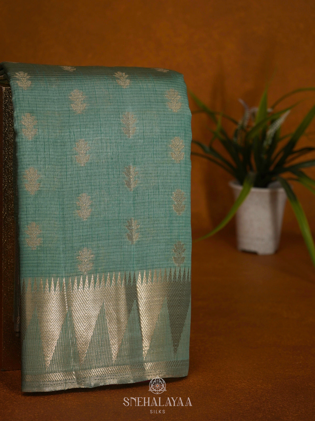 Mint Green Raw Silk Saree