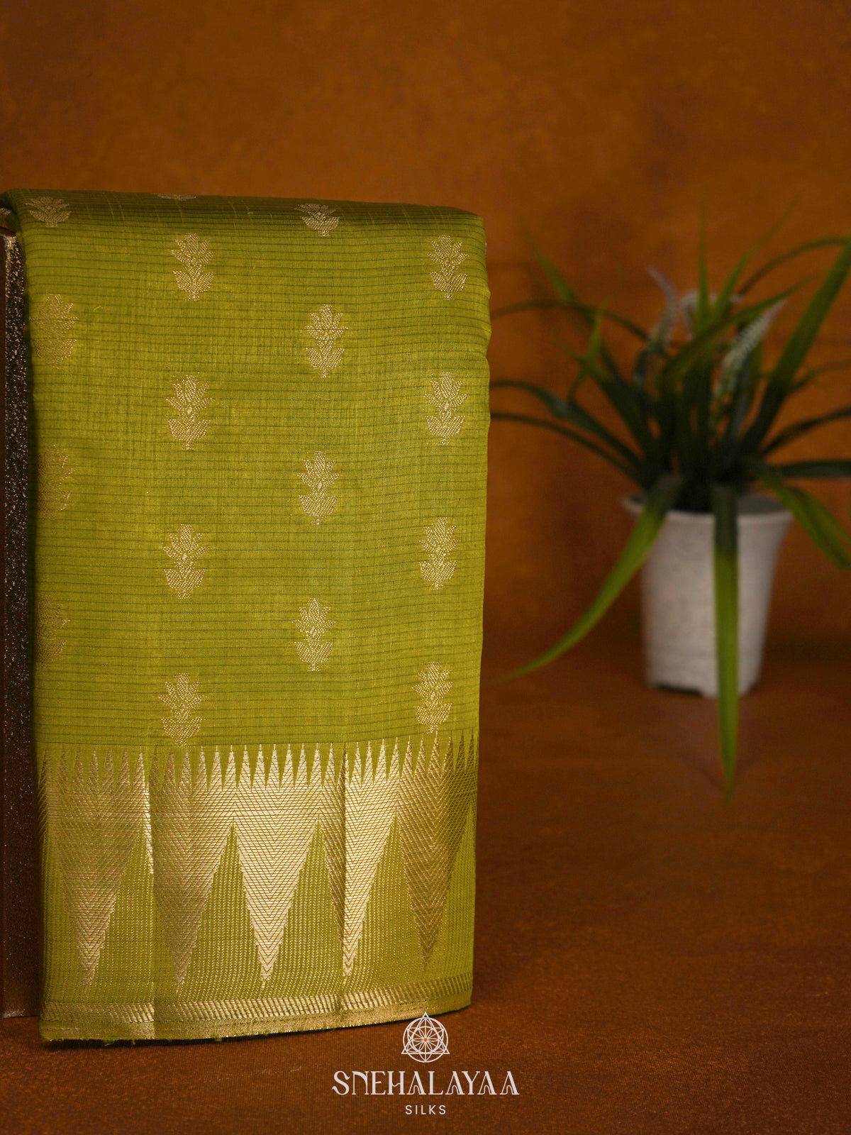Lime Green Raw Silk Saree