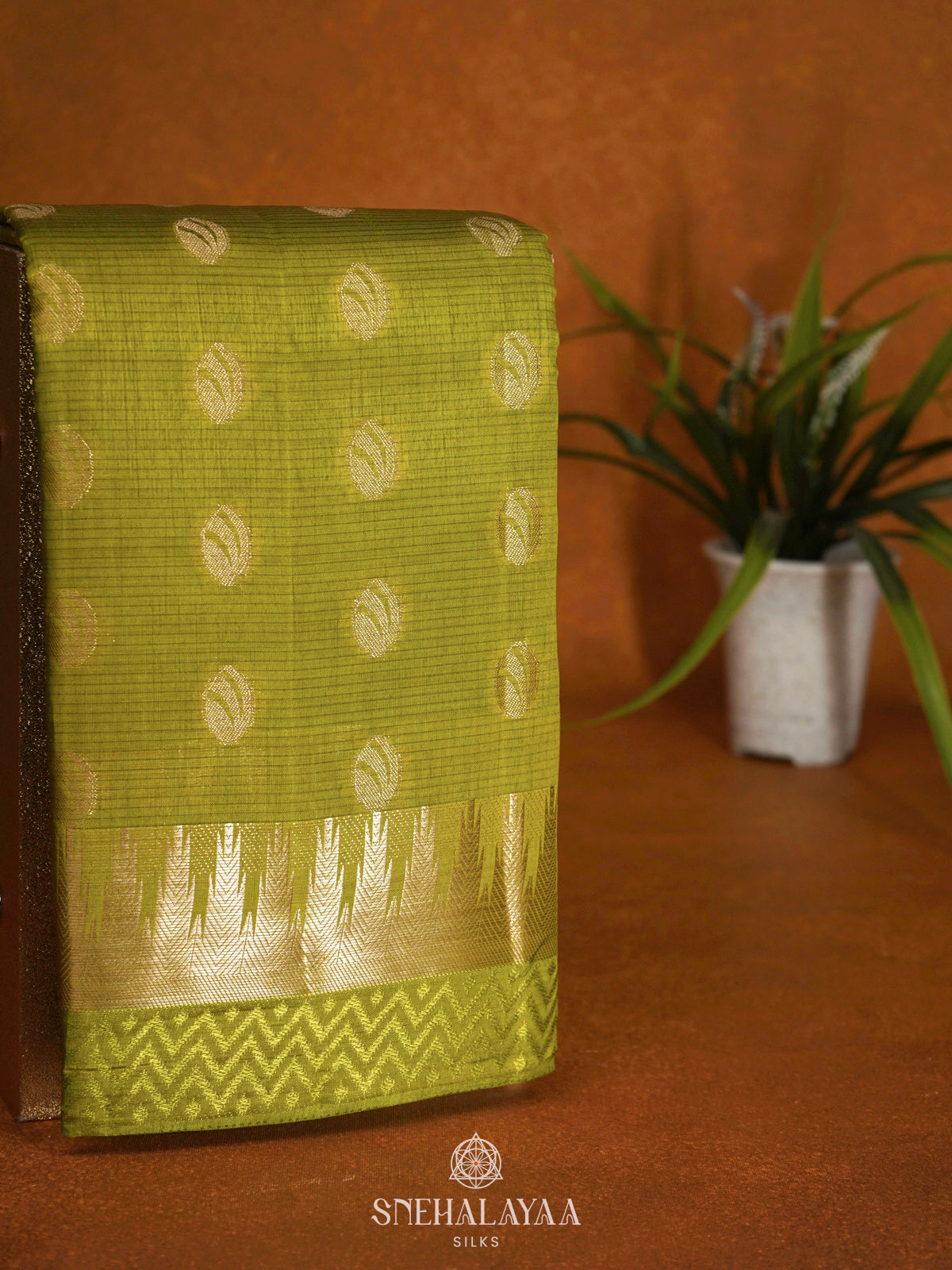 Lime Green Raw Silk Saree
