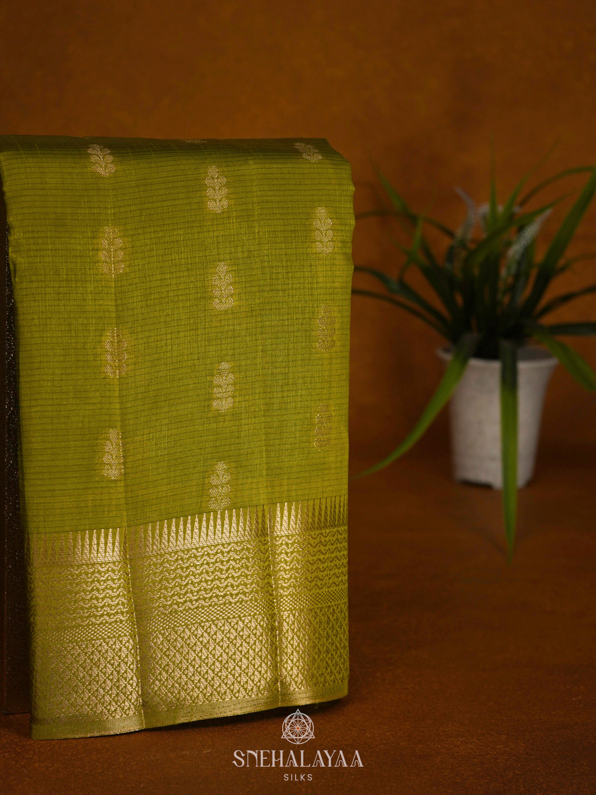 Lime Green Raw Silk Saree