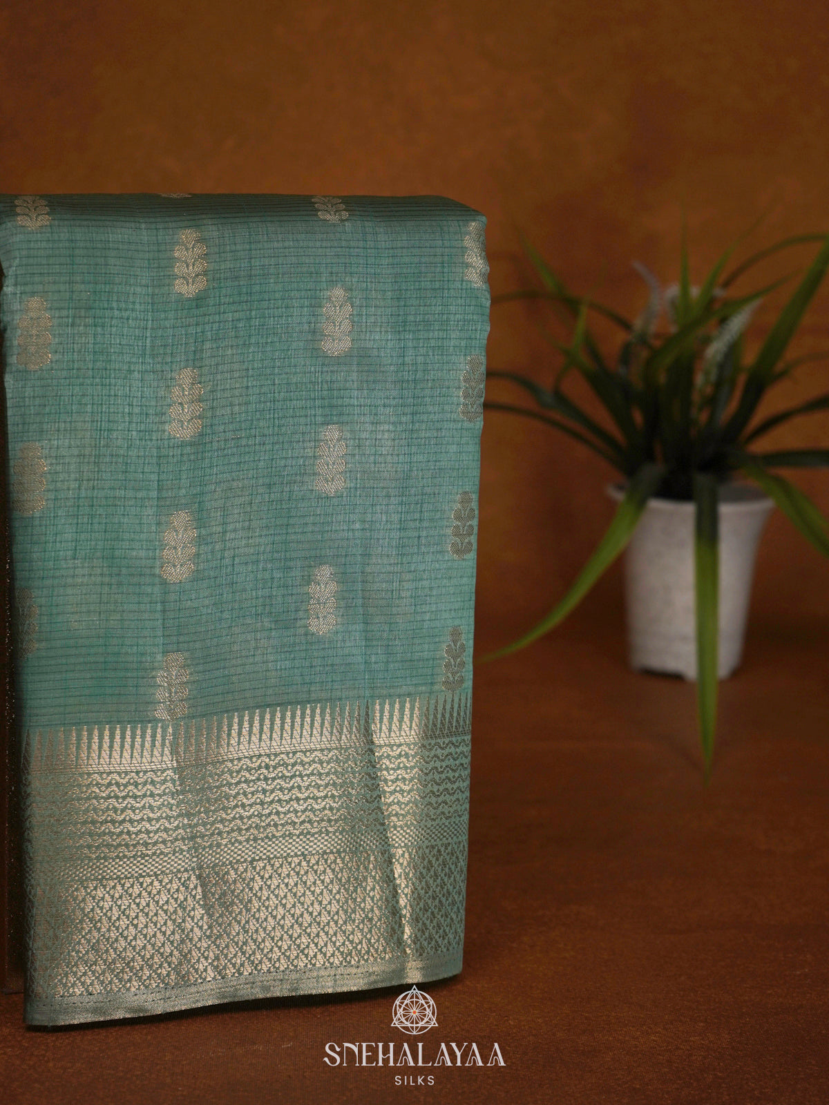 Mint Green Raw Silk Saree