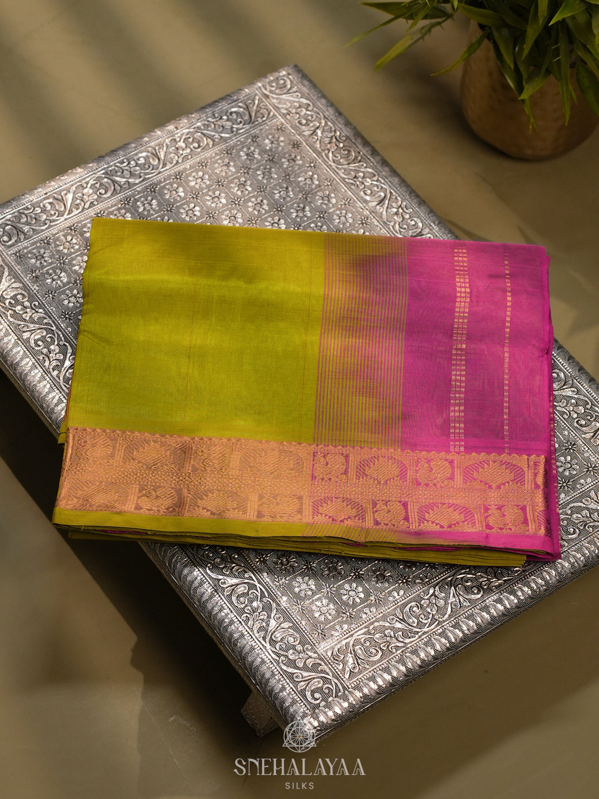 Lime Green Kanchi Silk Cotton Saree