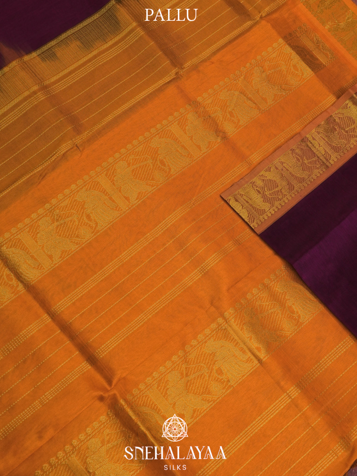 Wine Red Kanchi Silk Cotton Saree