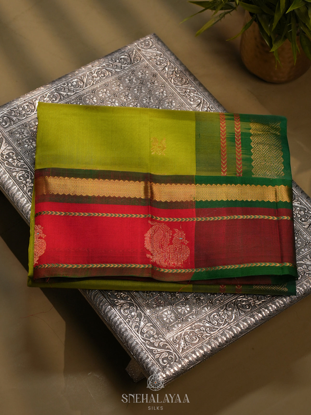 Lime Green Kanchi Silk Cotton Saree