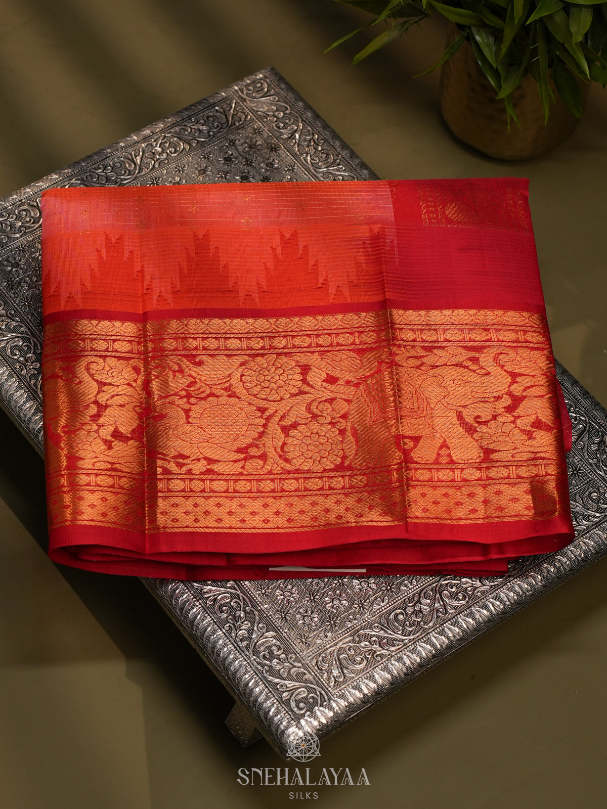Peach Kanchi Silk Cotton Saree