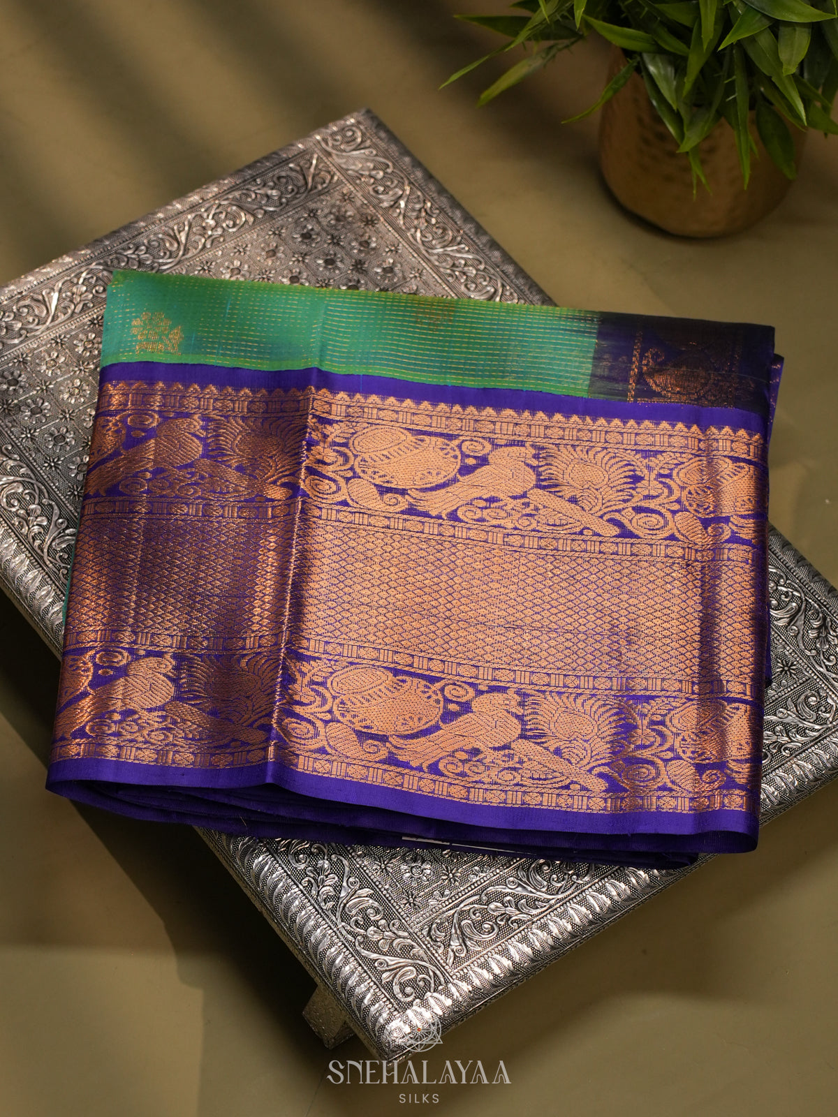 Teal Green Kanchi Silk Cotton Saree