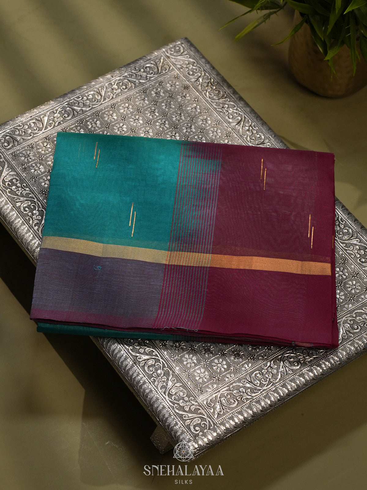 Teal Green Kanchi Silk Cotton Saree
