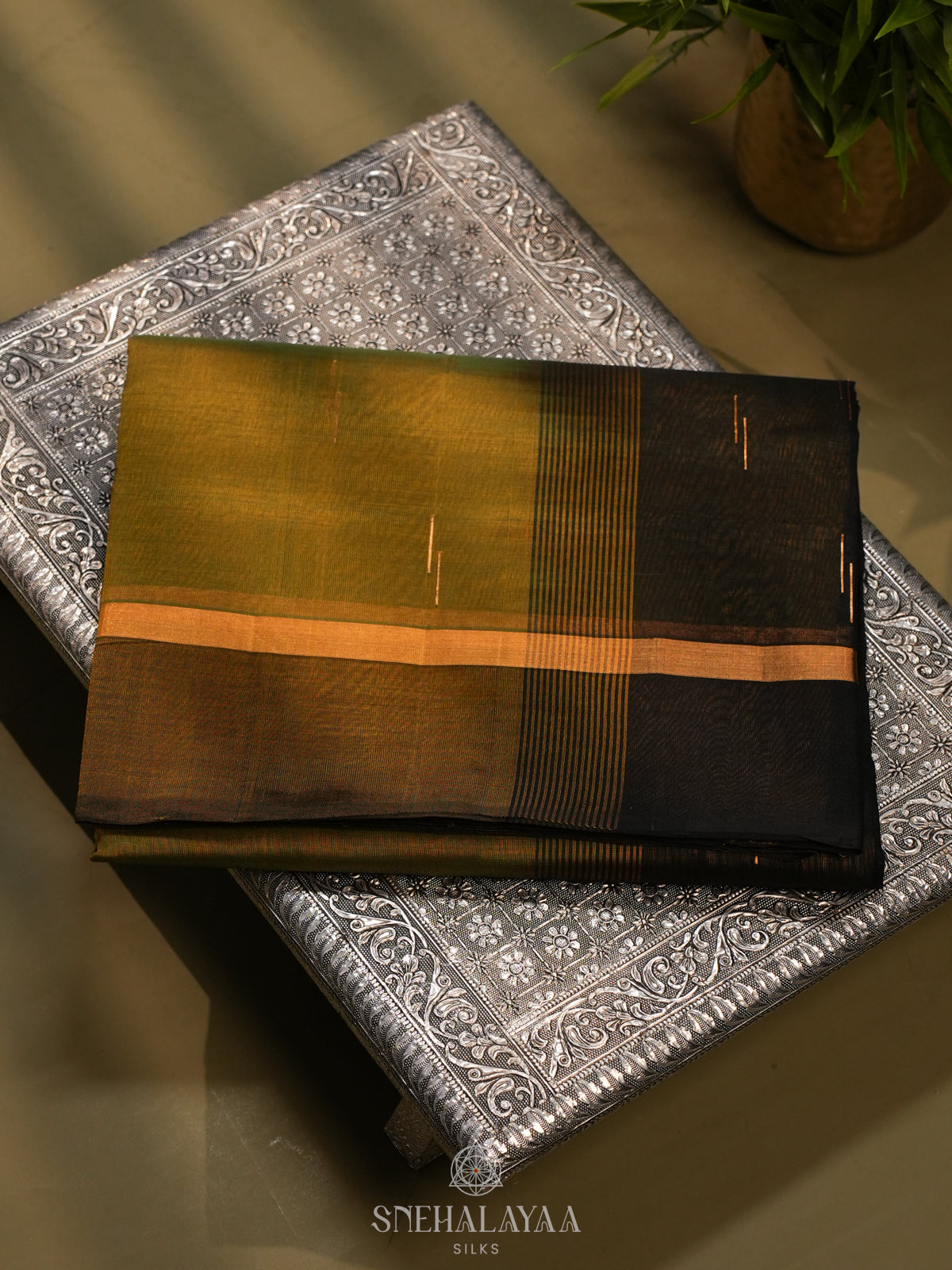 Olive Green Kanchi Silk Cotton Saree