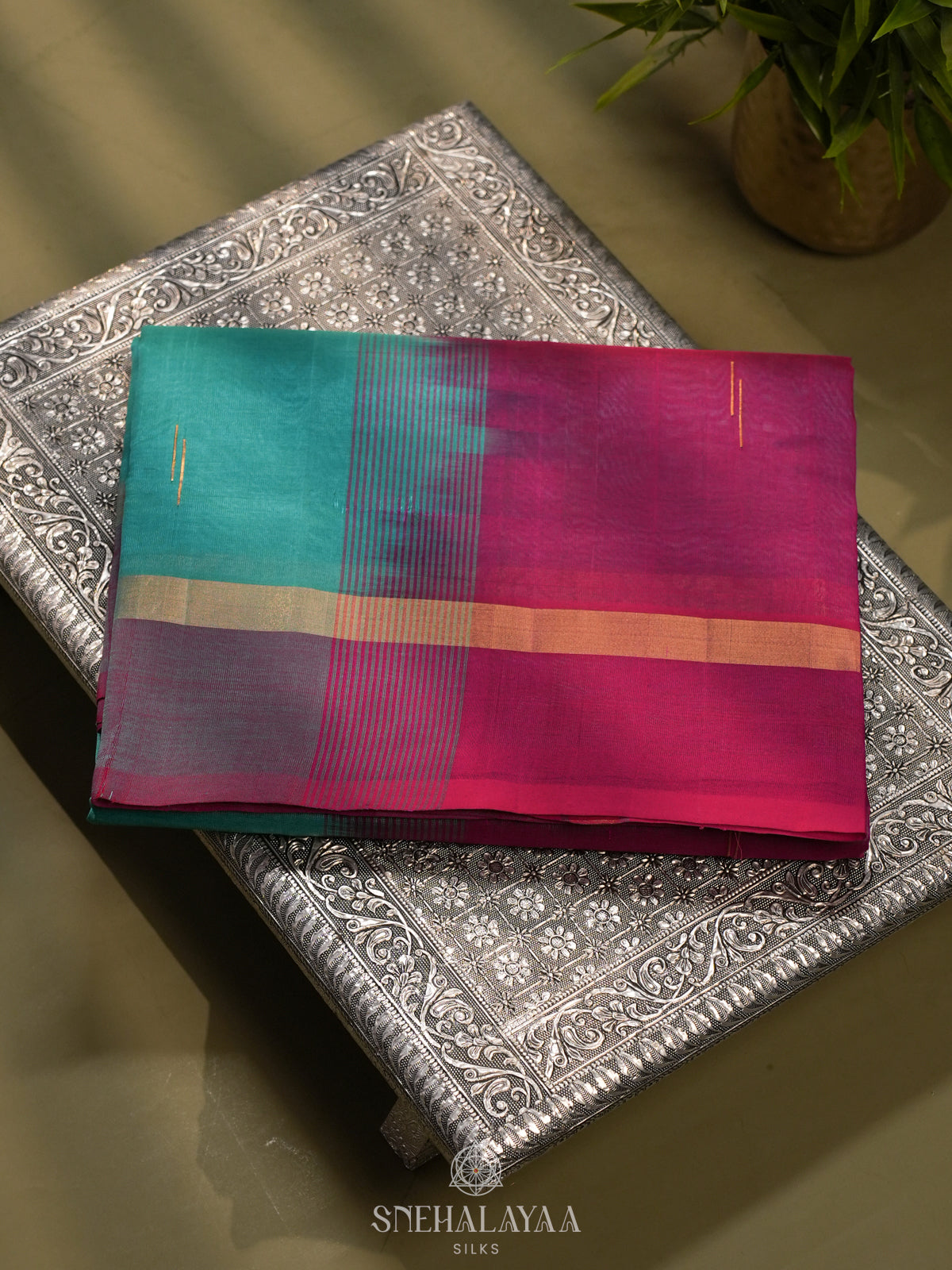 Teal Green Kanchi Silk Cotton Saree