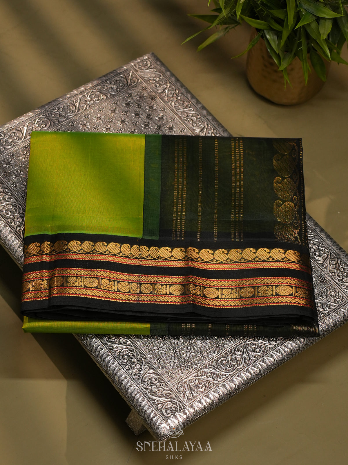 Lime Green Kanchi Silk Cotton Saree