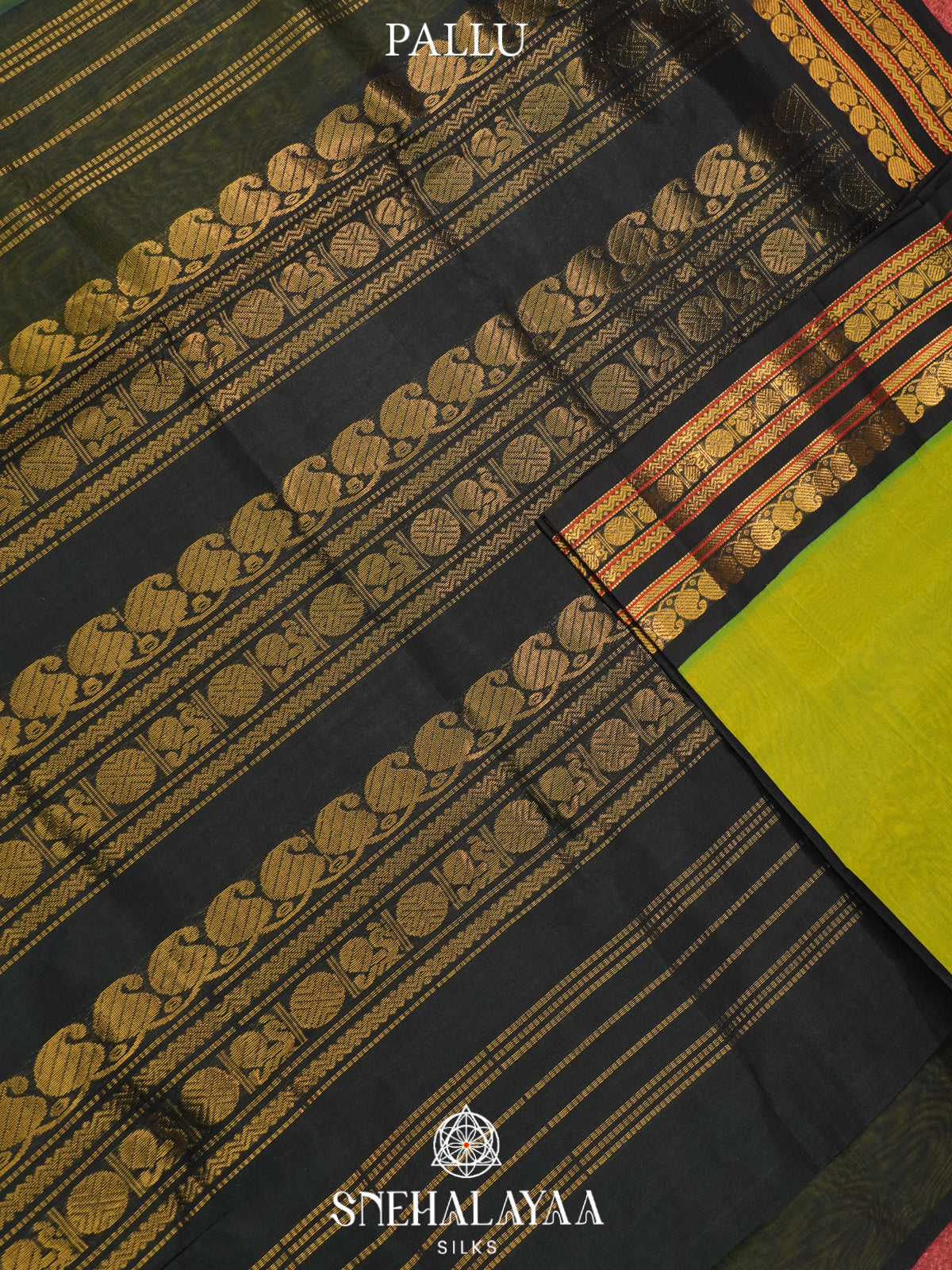 Lime Green Kanchi Silk Cotton Saree